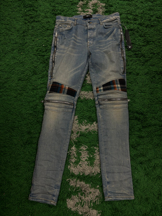 Amiri MX2 Lightwash Plaid Patch  New 33