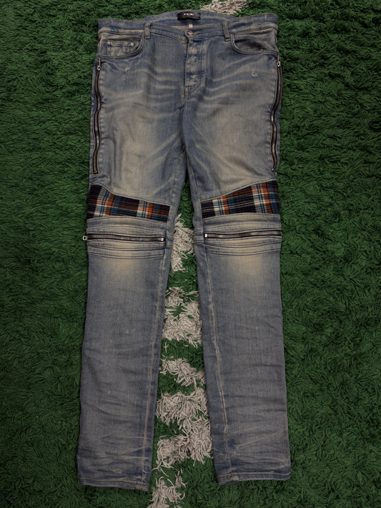 Amiri MX2 Light Wash Plaid Orange Blue Jeans Used 36 N/A