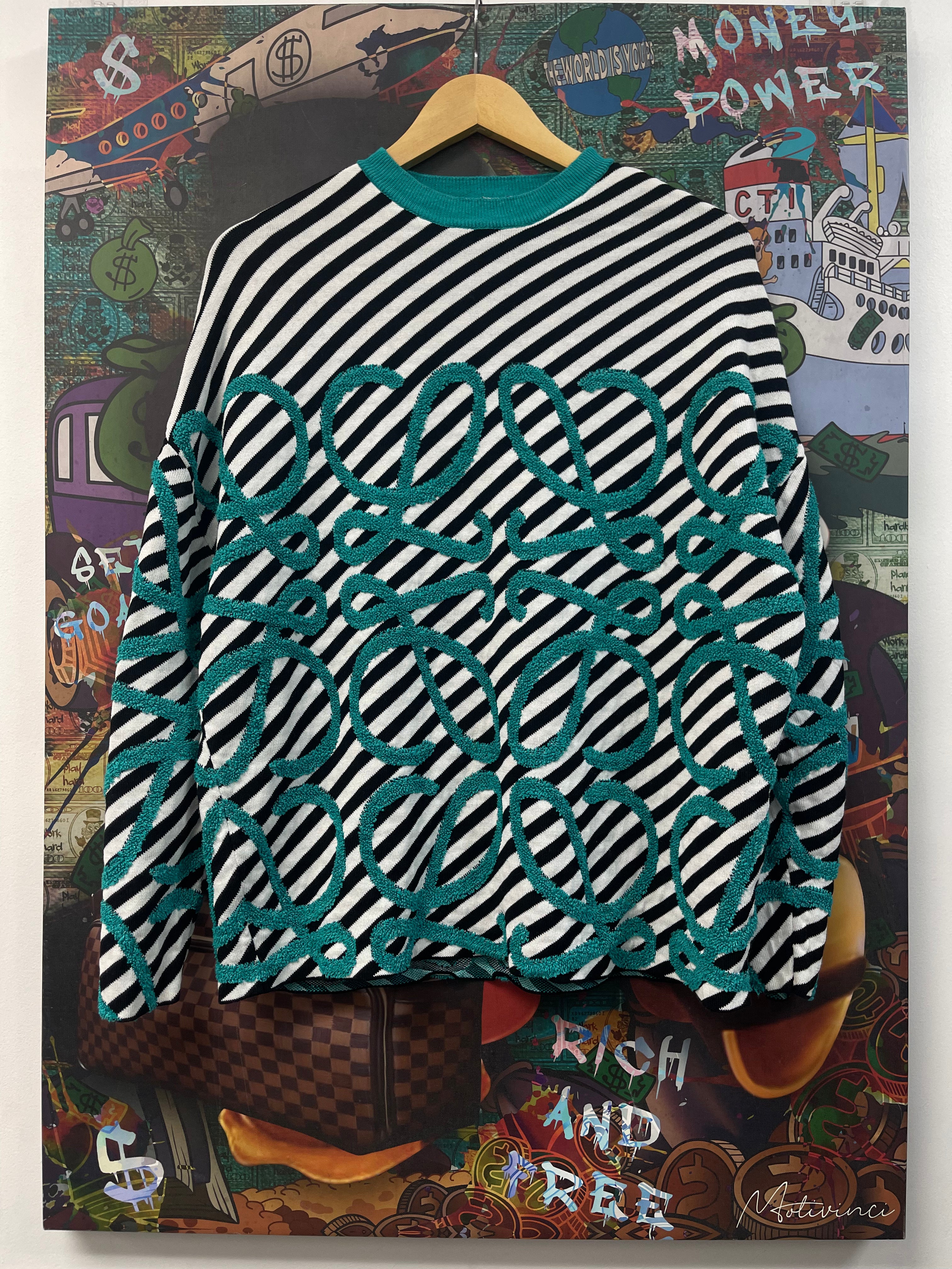 Loewe Striped Blue Embroidered Anagram Sweater