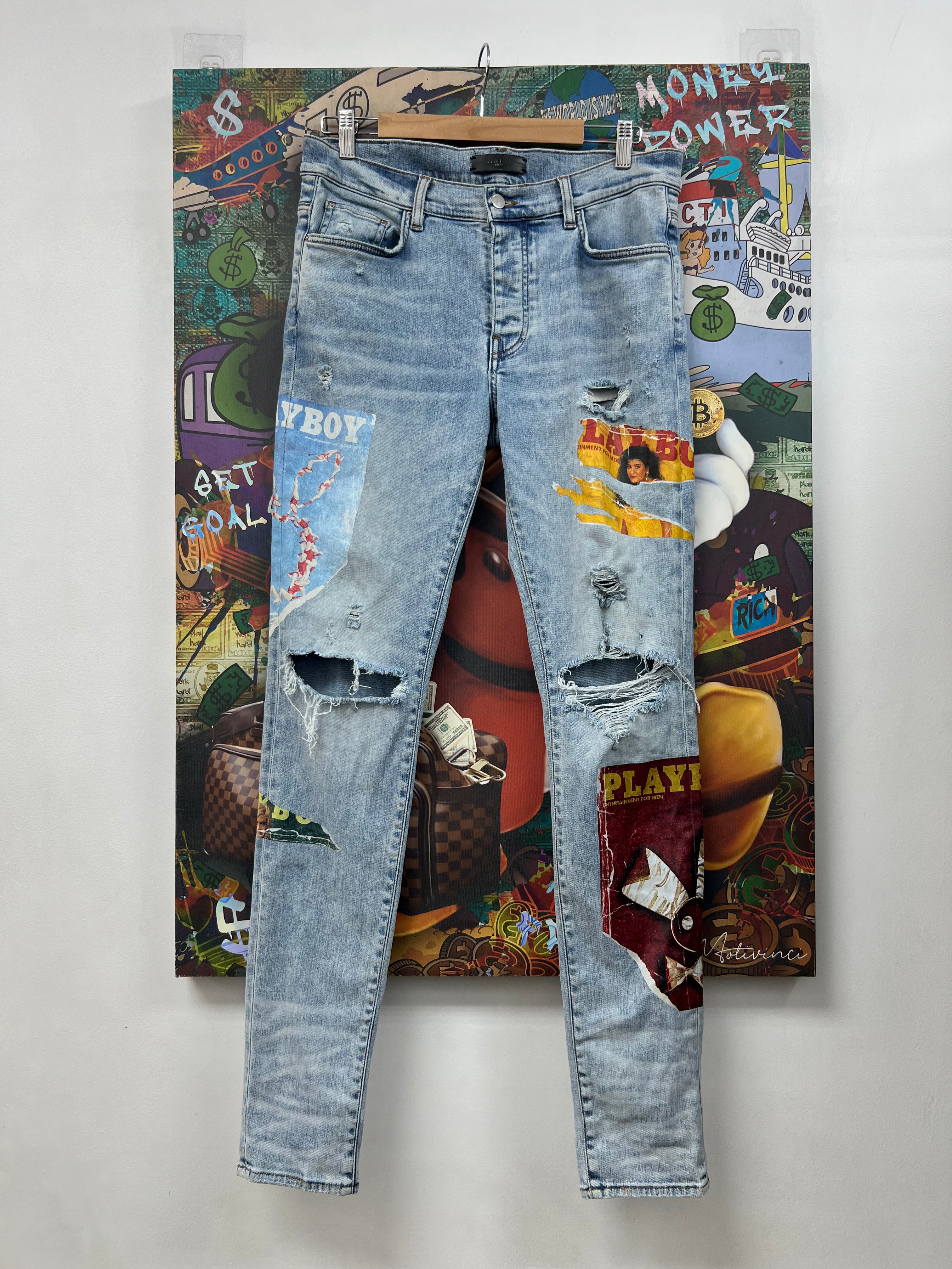 Amiri Light Wash Playboy Magazine Jeans