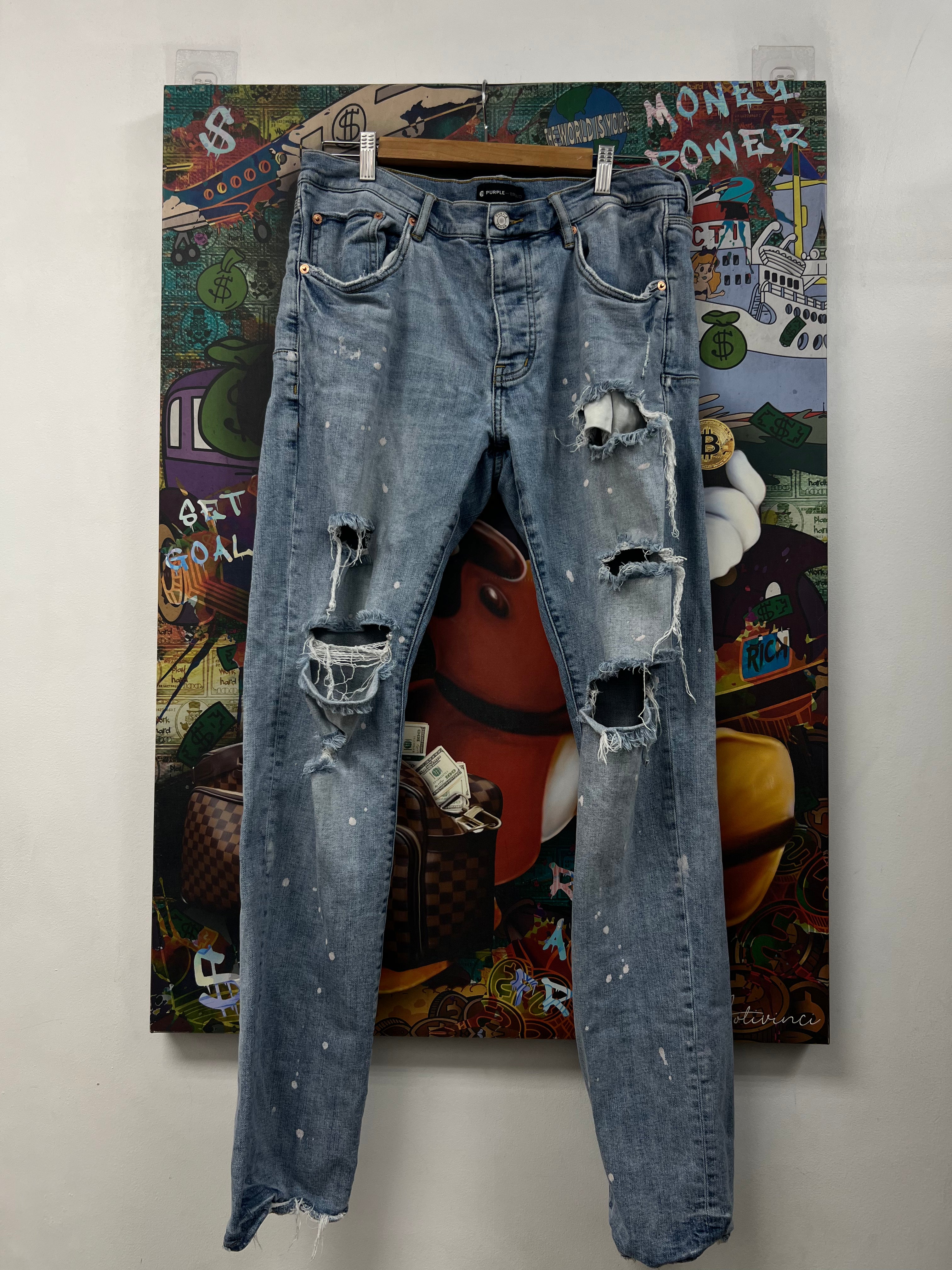 Purple Brand Light Wash Ripped Jeans