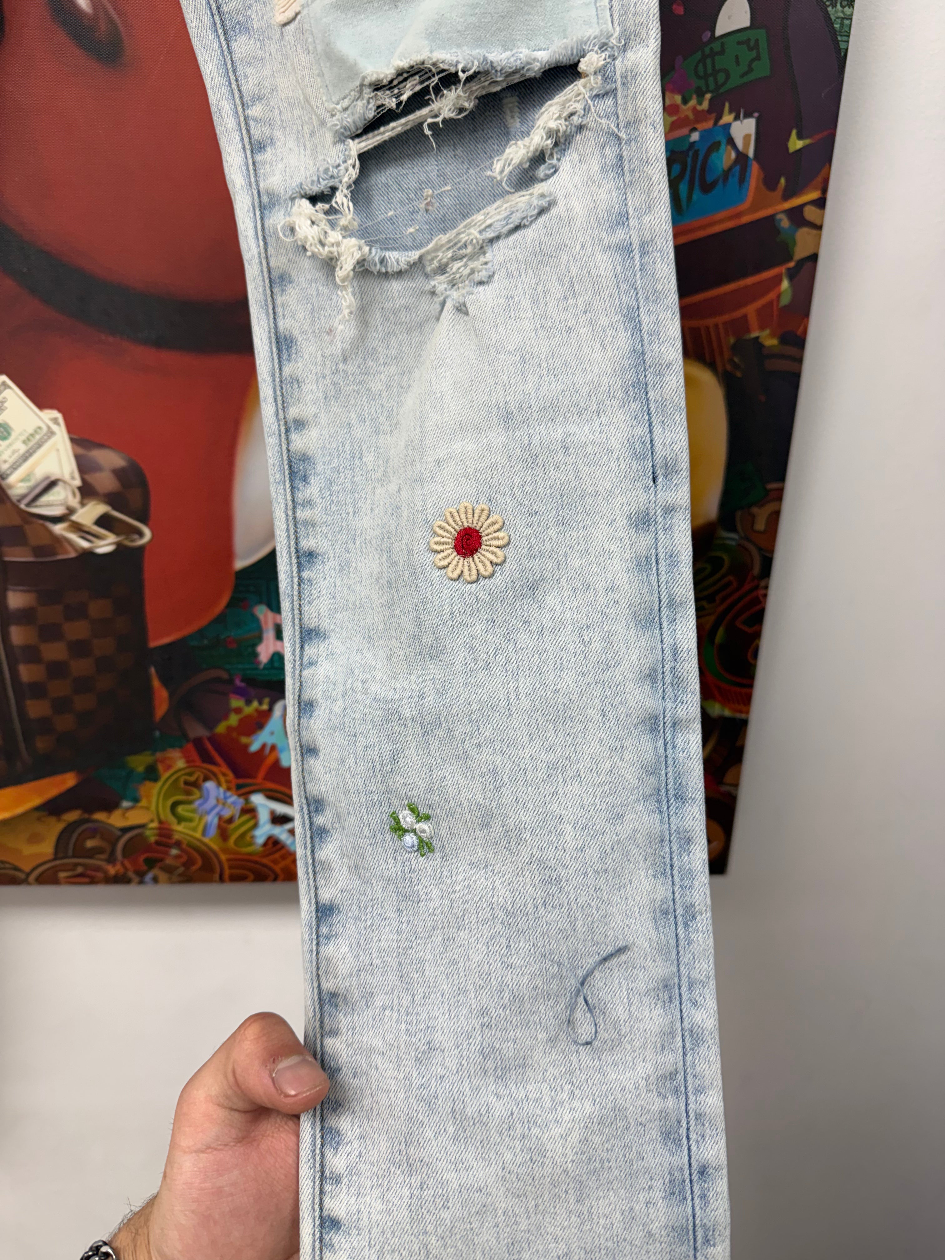 Amiri Light Wash Grateful Dead Patchwork Jeans