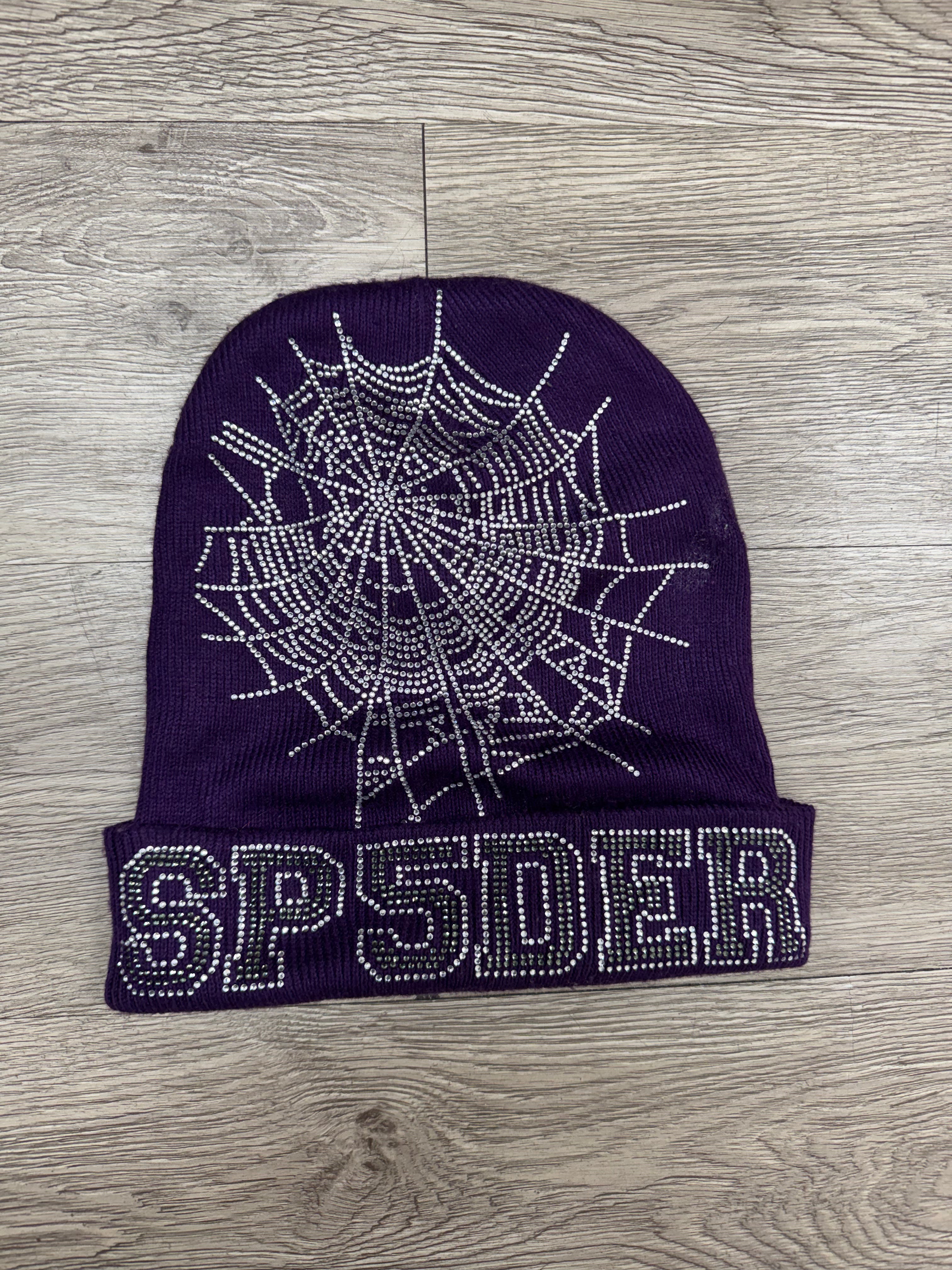 Sp5der Purple Rhinestone Beanie