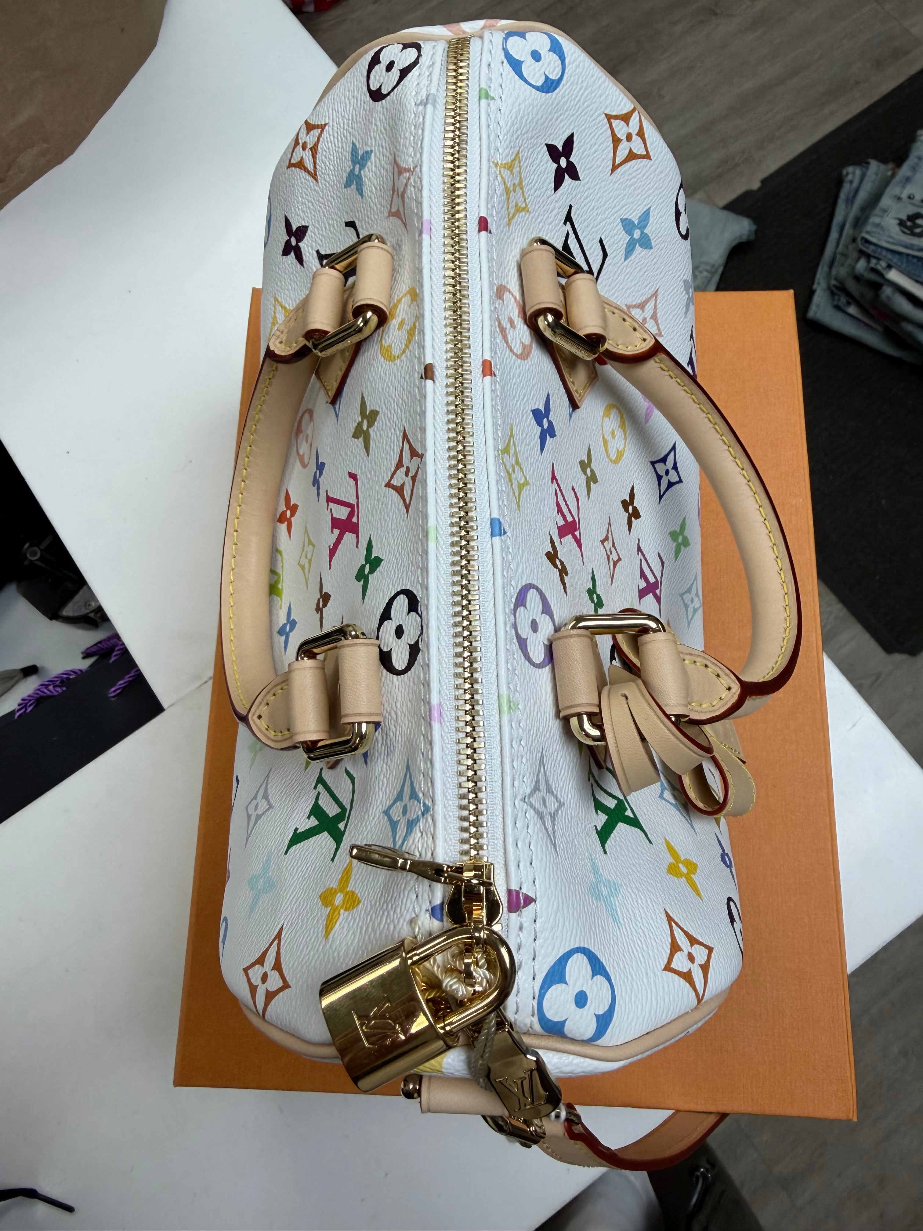 Louis Vuitton White Murakami Speedy Bag