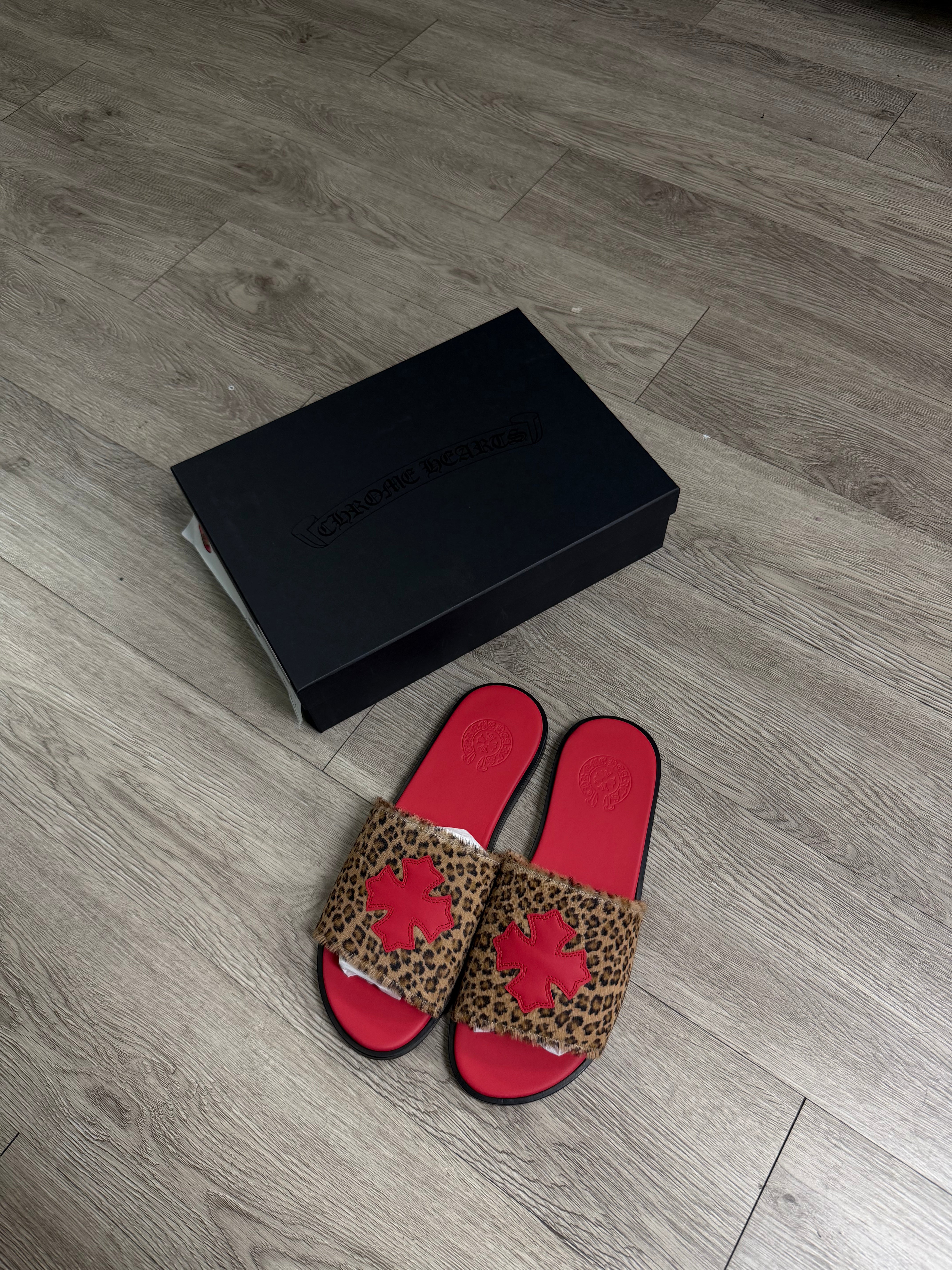 Chrome Hearts Red Cheetah Plus Patch Slippers