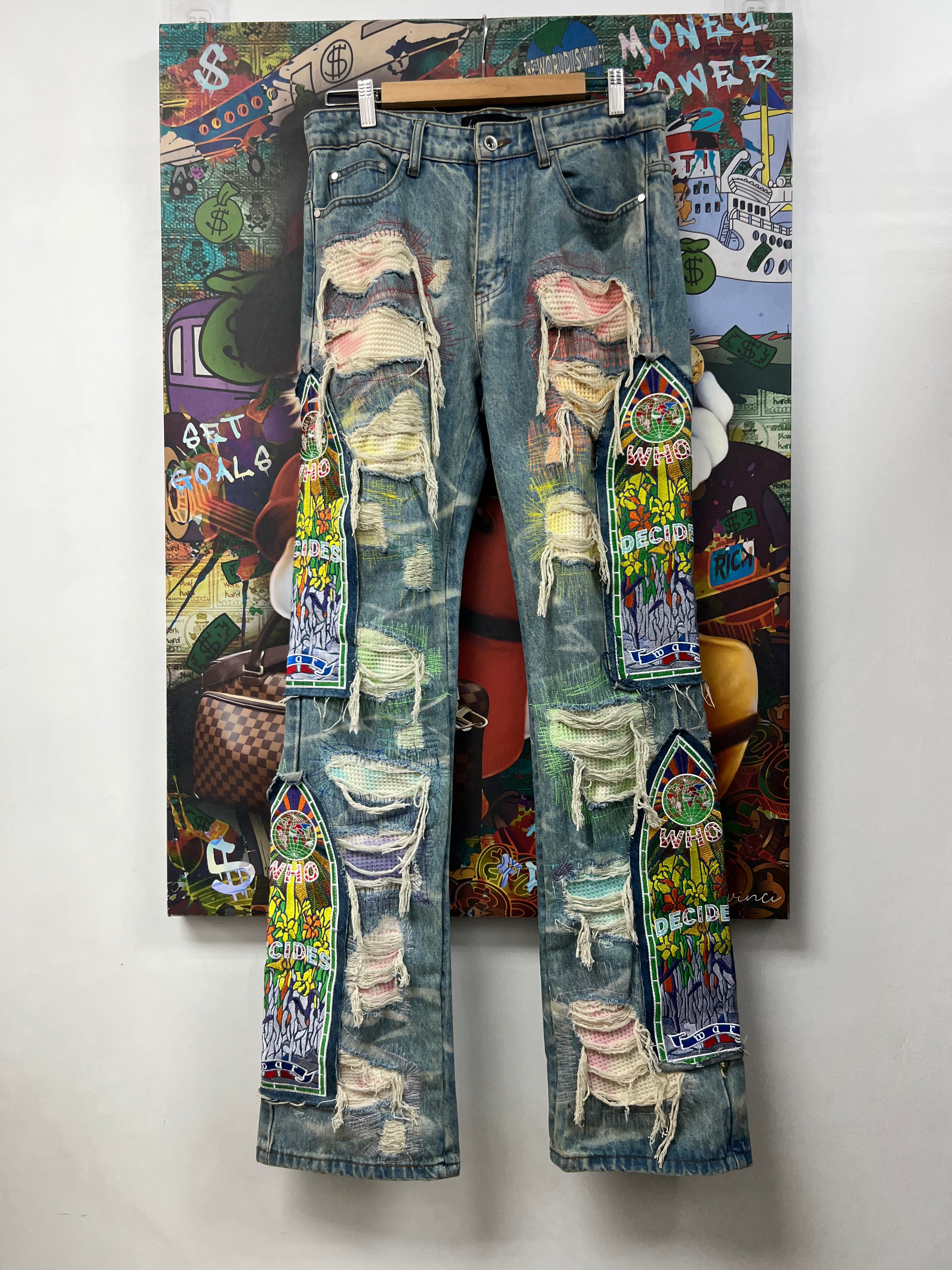 Who Decides War Light Wash Multi Patch Jeans