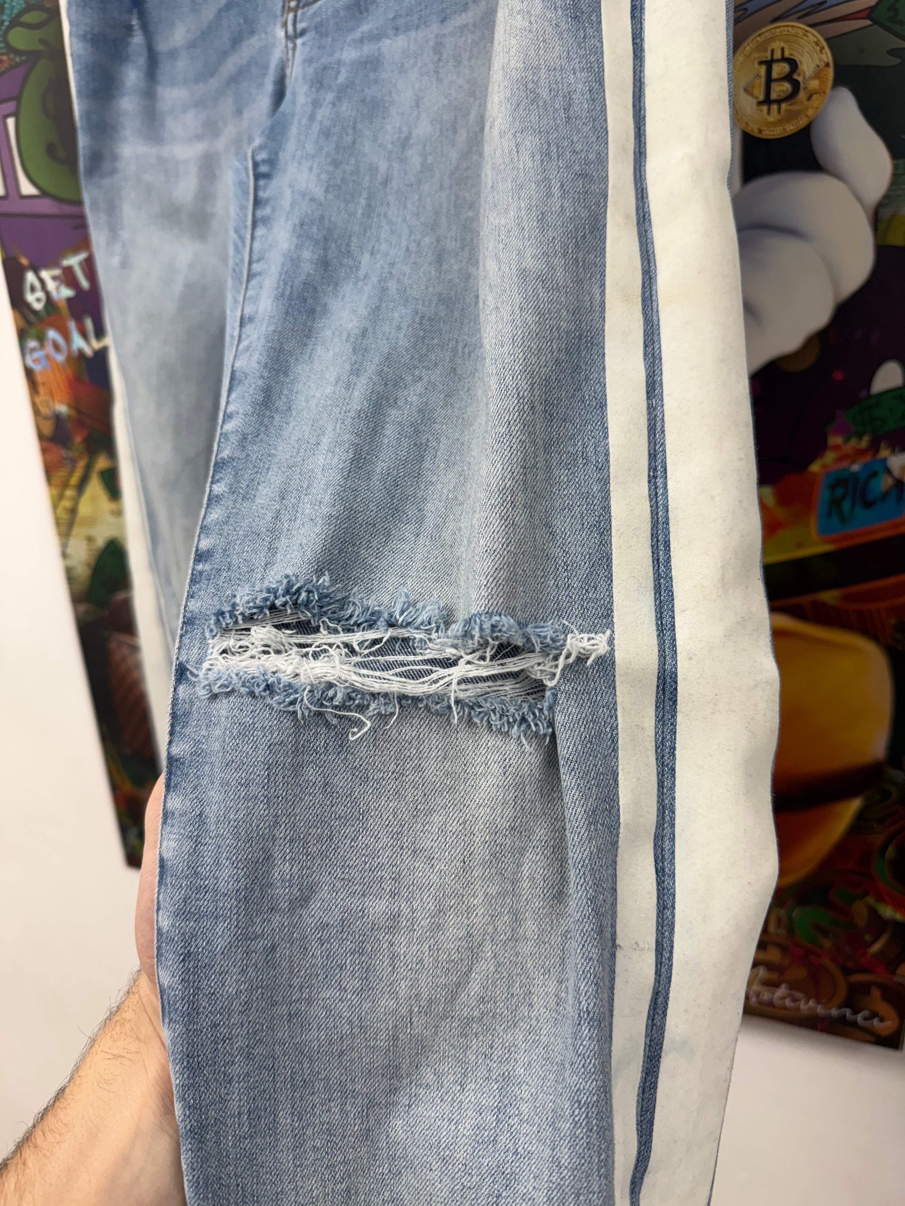 Amiri Light Wash White Track Stripe Jeans