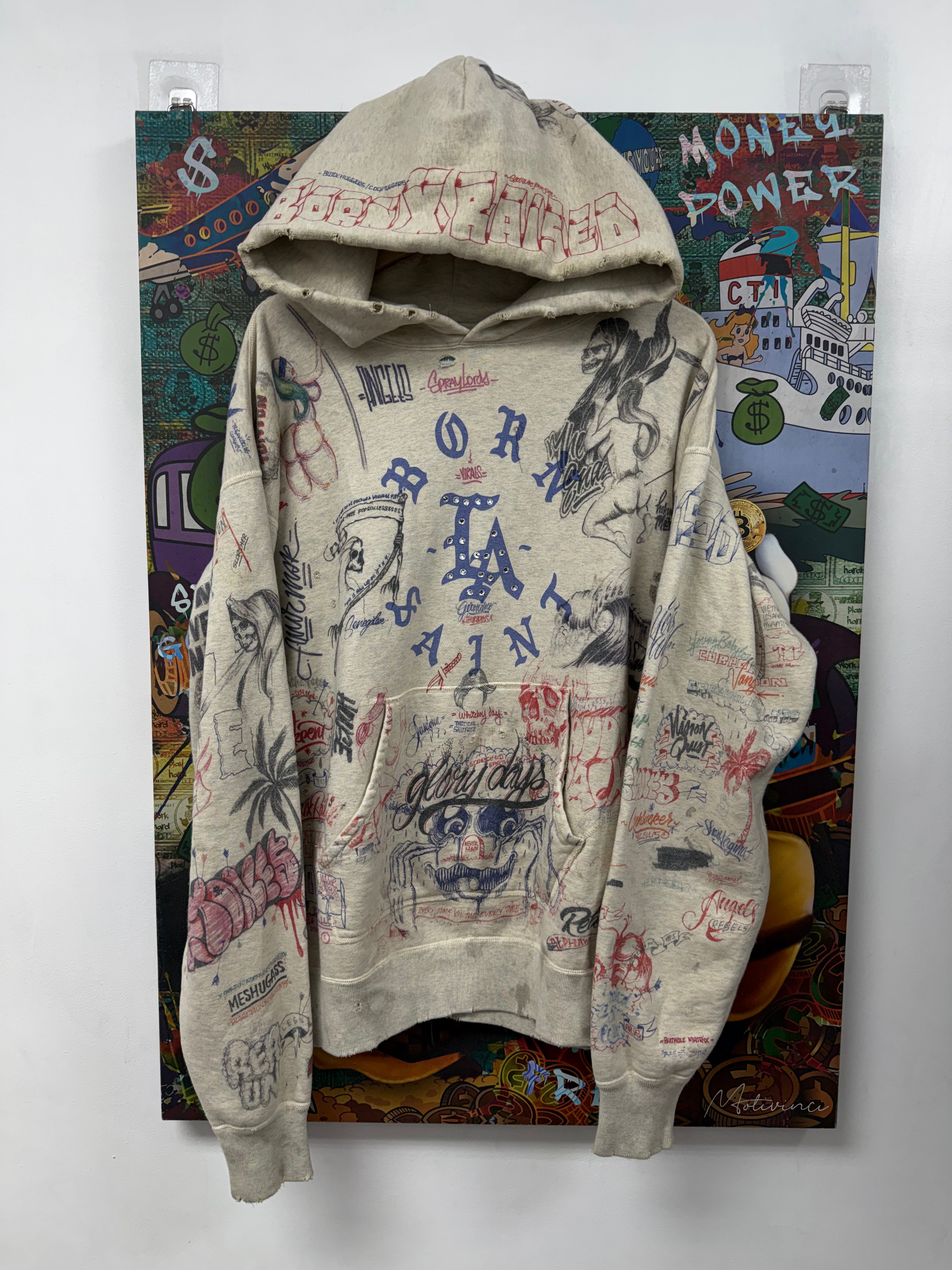 Saint Michael x Born N' Raised Cream LA Studded Hoodie