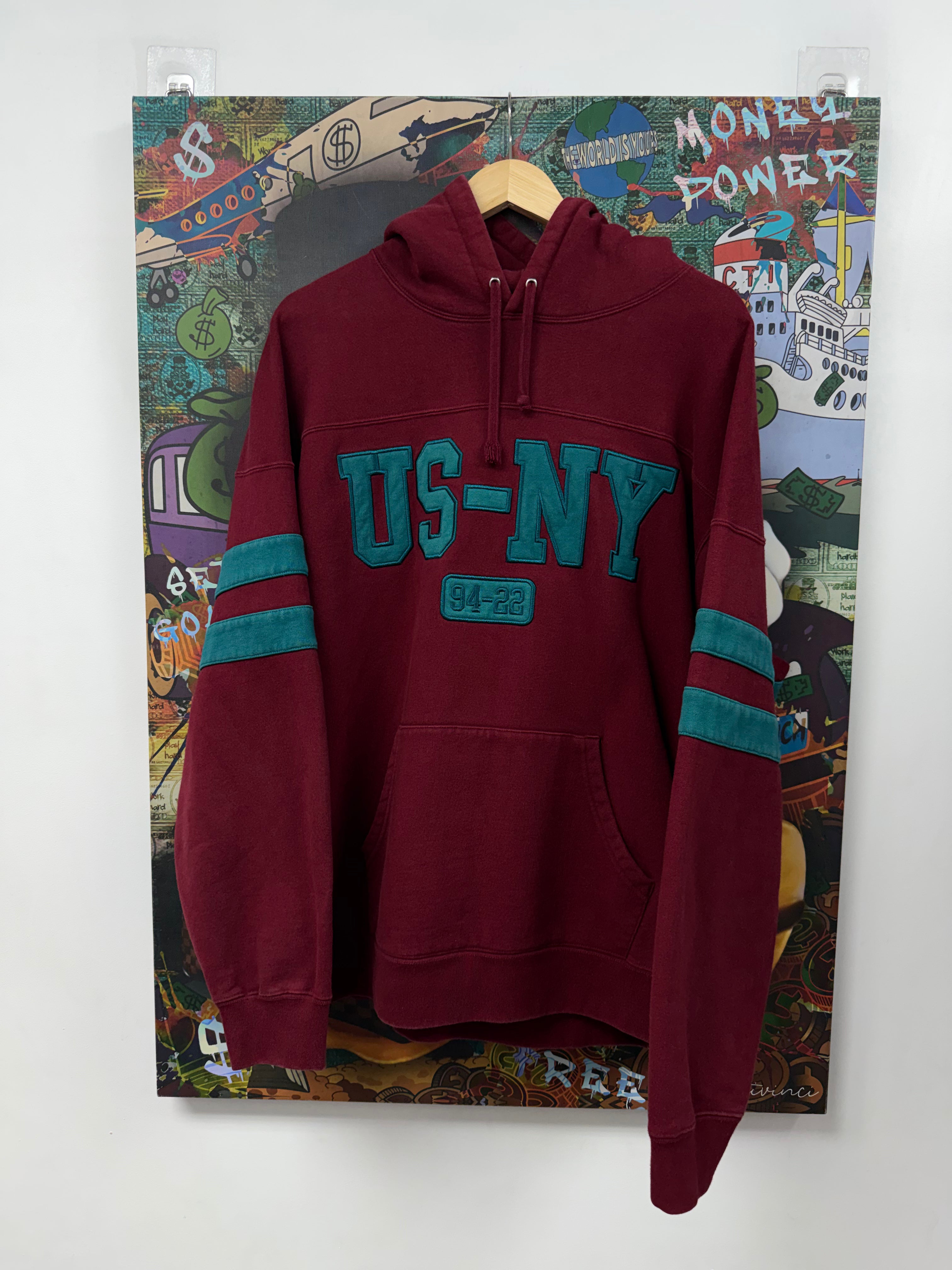 Supreme Maroon Teal Hooded Logo US-NY 94-22 Hoodie