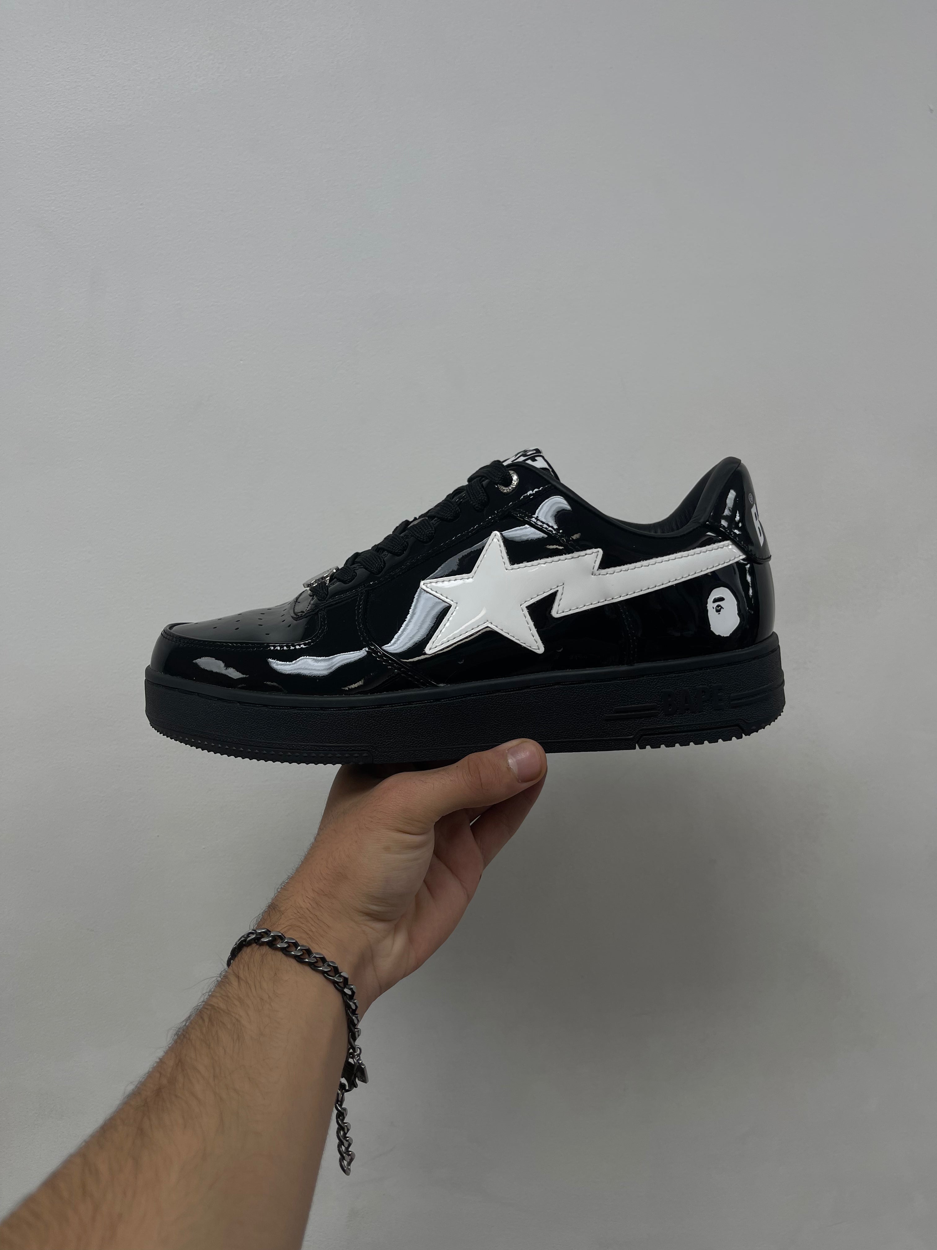 BAPE Black White Patent Leather Sneakers