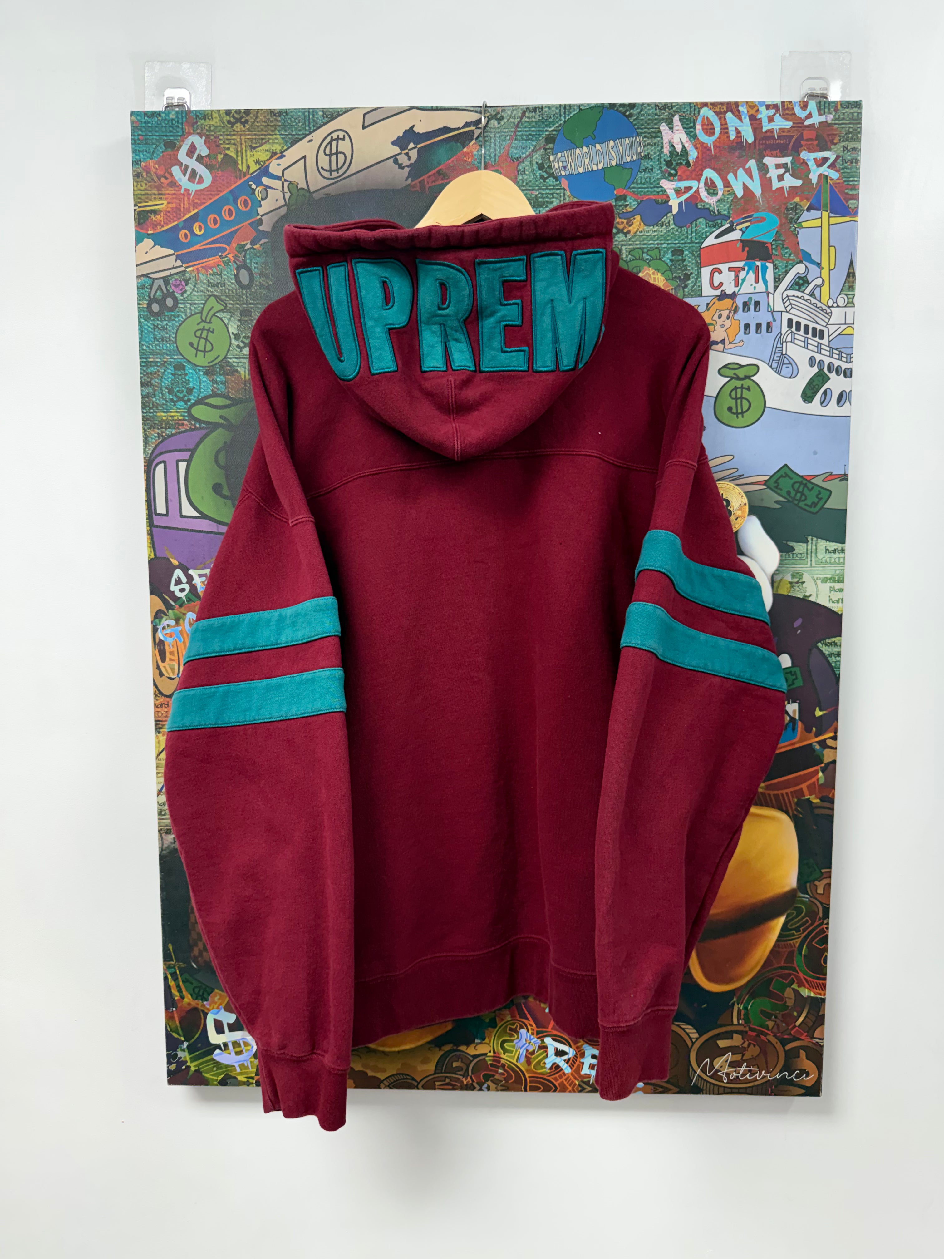 Supreme Maroon Teal Hooded Logo US-NY 94-22 Hoodie