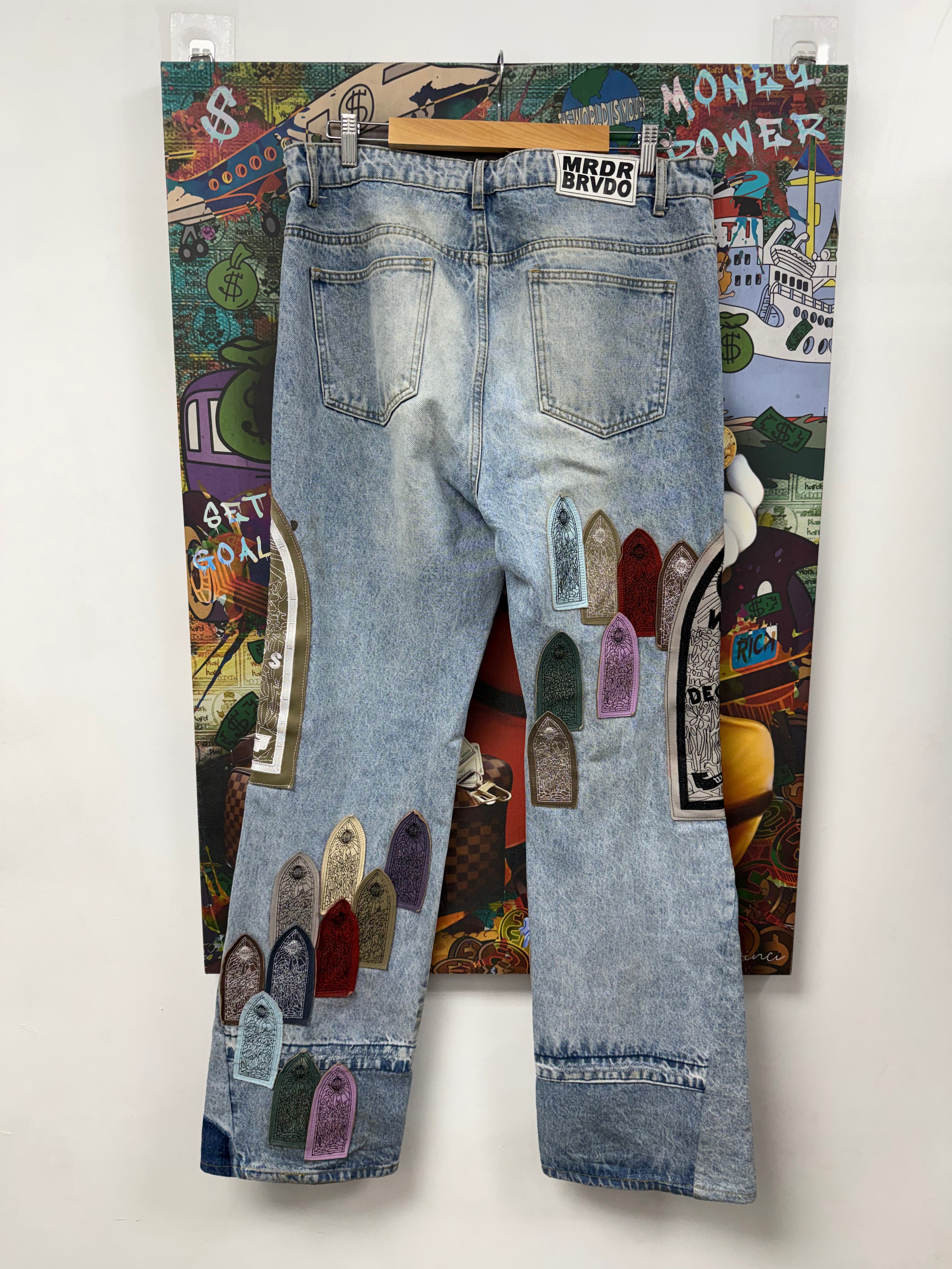 Who Decides War Light Wash Pastel Patchwork Stained Glass Jeans