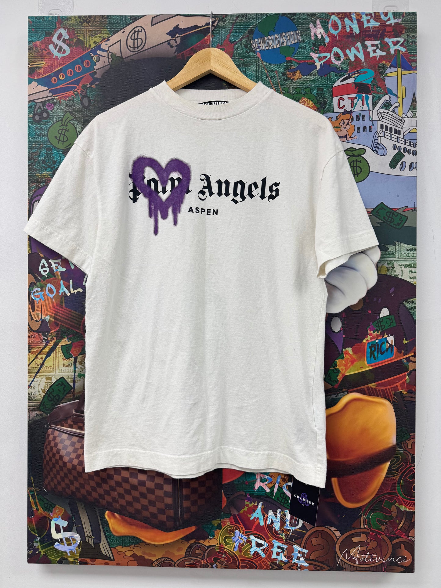 Palm Angels Spray Tee White Purple Used Small N/A