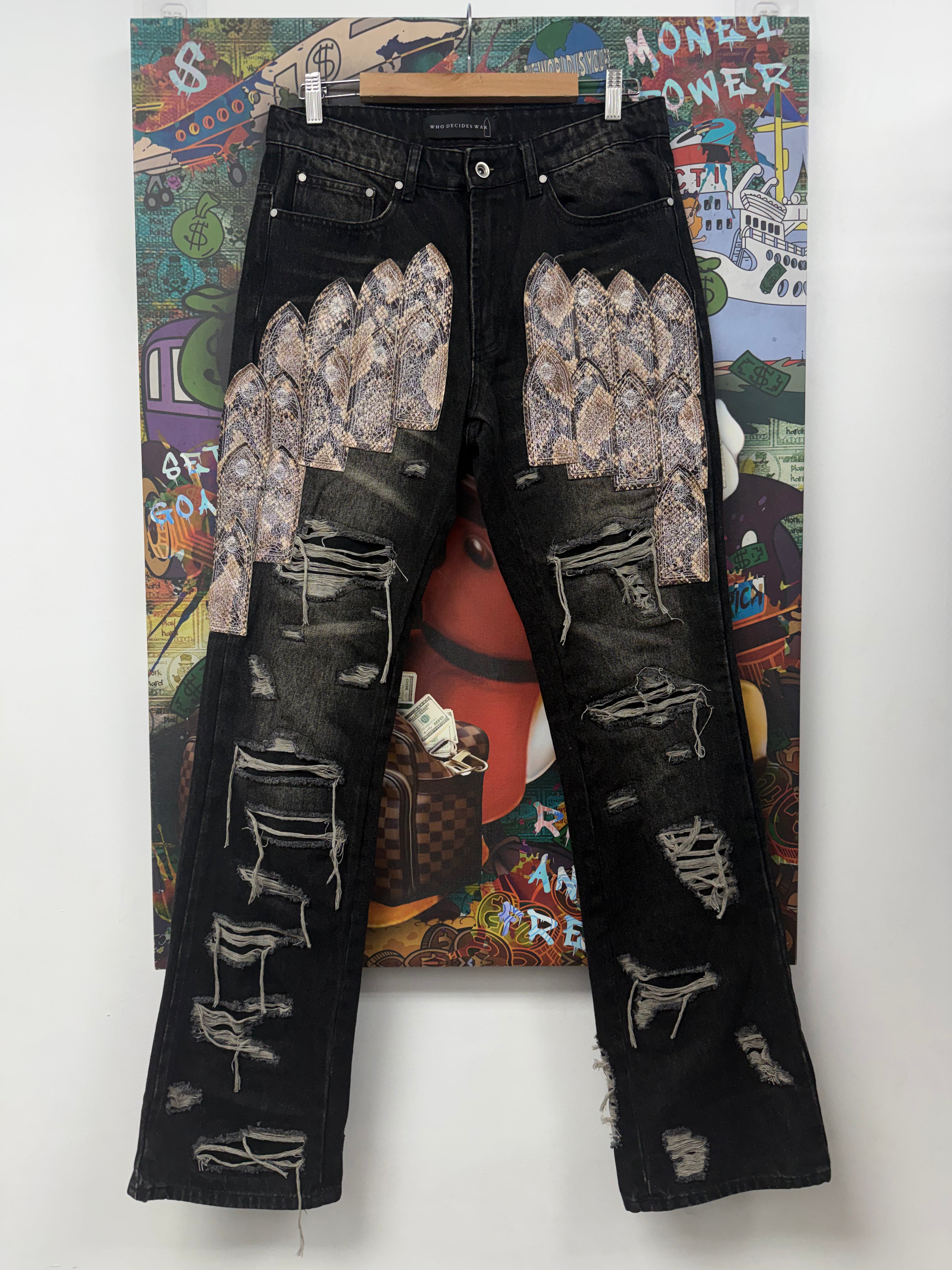 Who Decides War Black Wash Arch Mocha Snakeskin Patch Jeans
