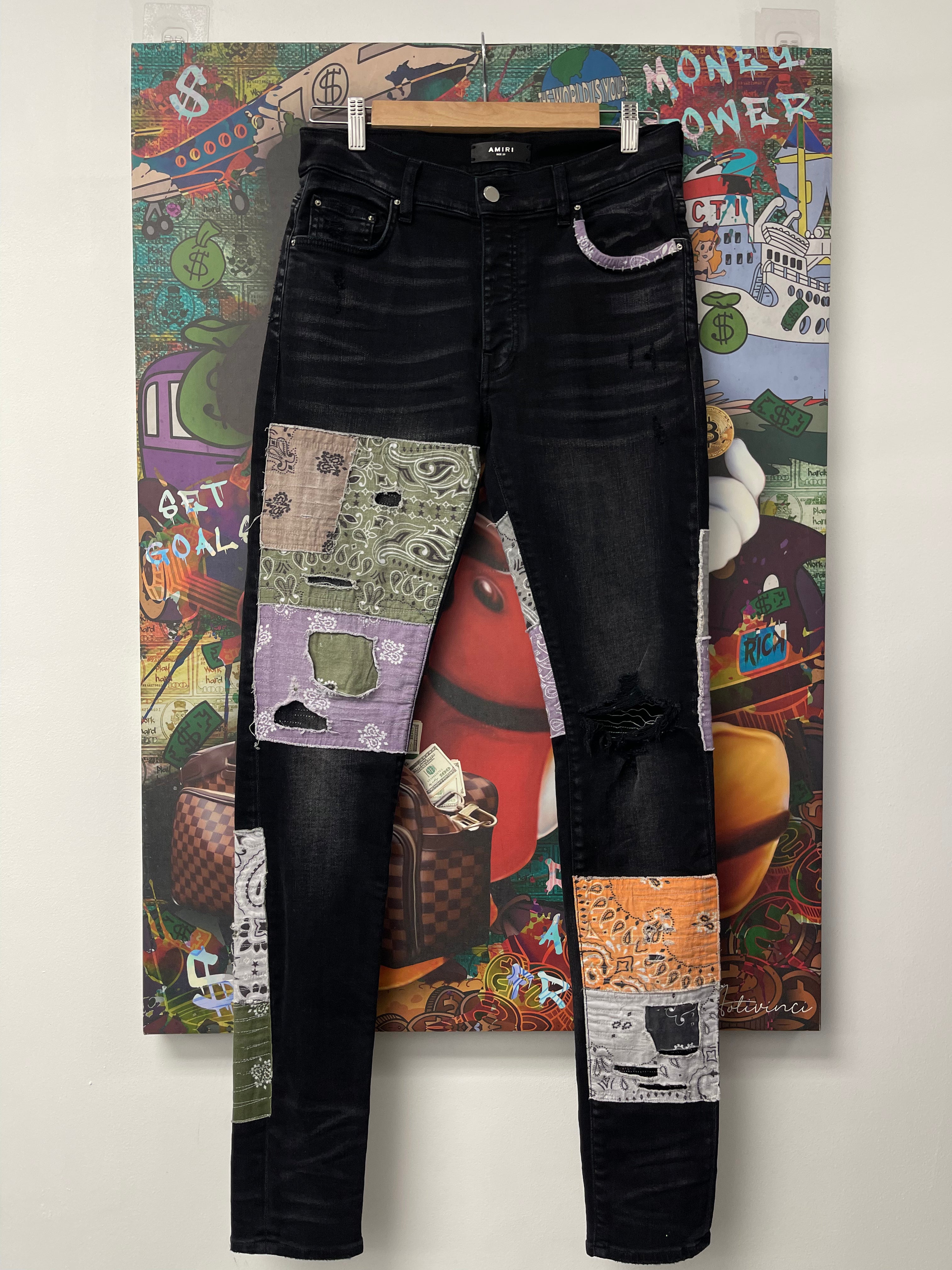 Amiri Thrasher Black Art Patch Jeans New With Tags