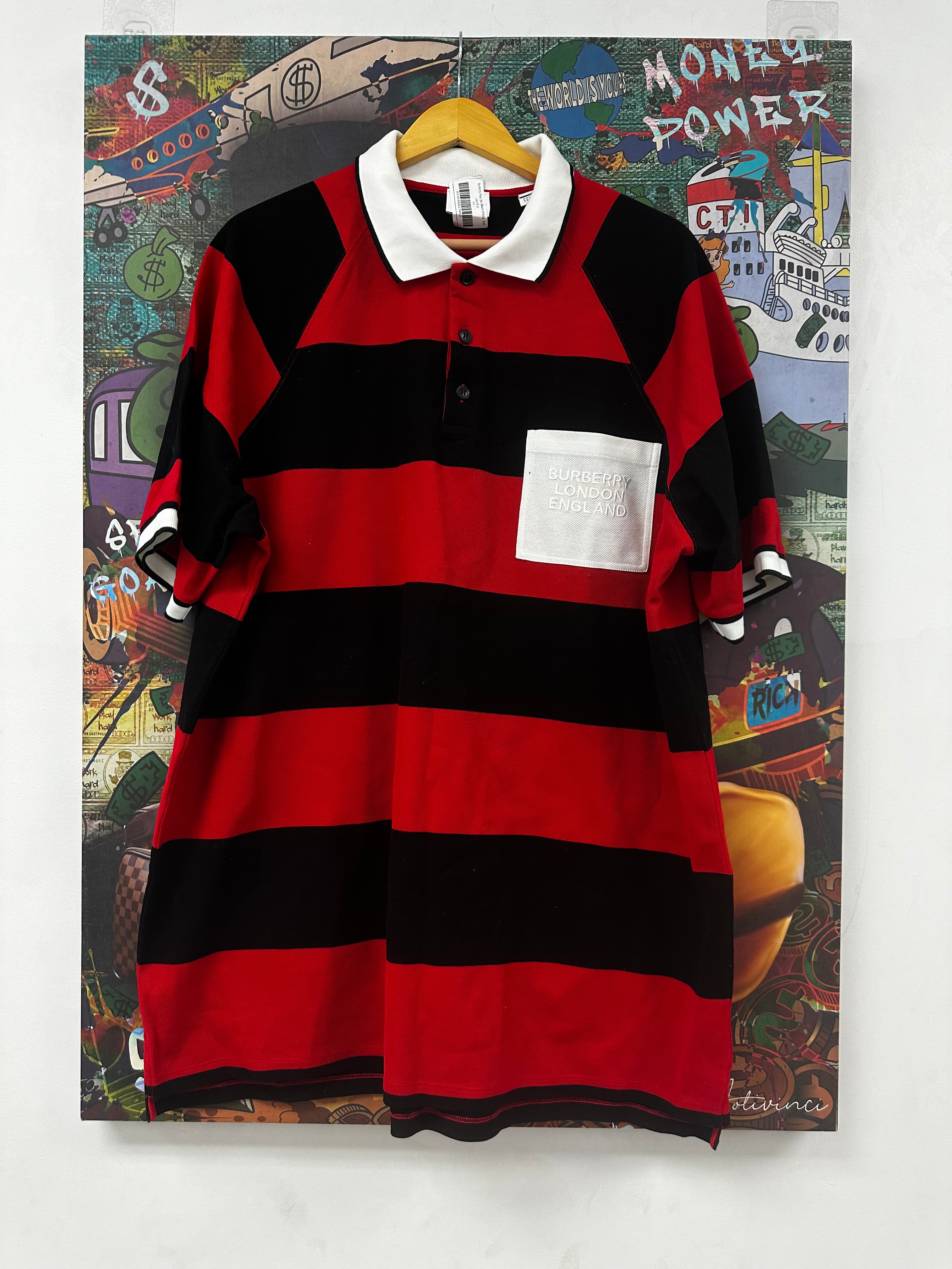 Burberry Polo Red Black White Used XXL