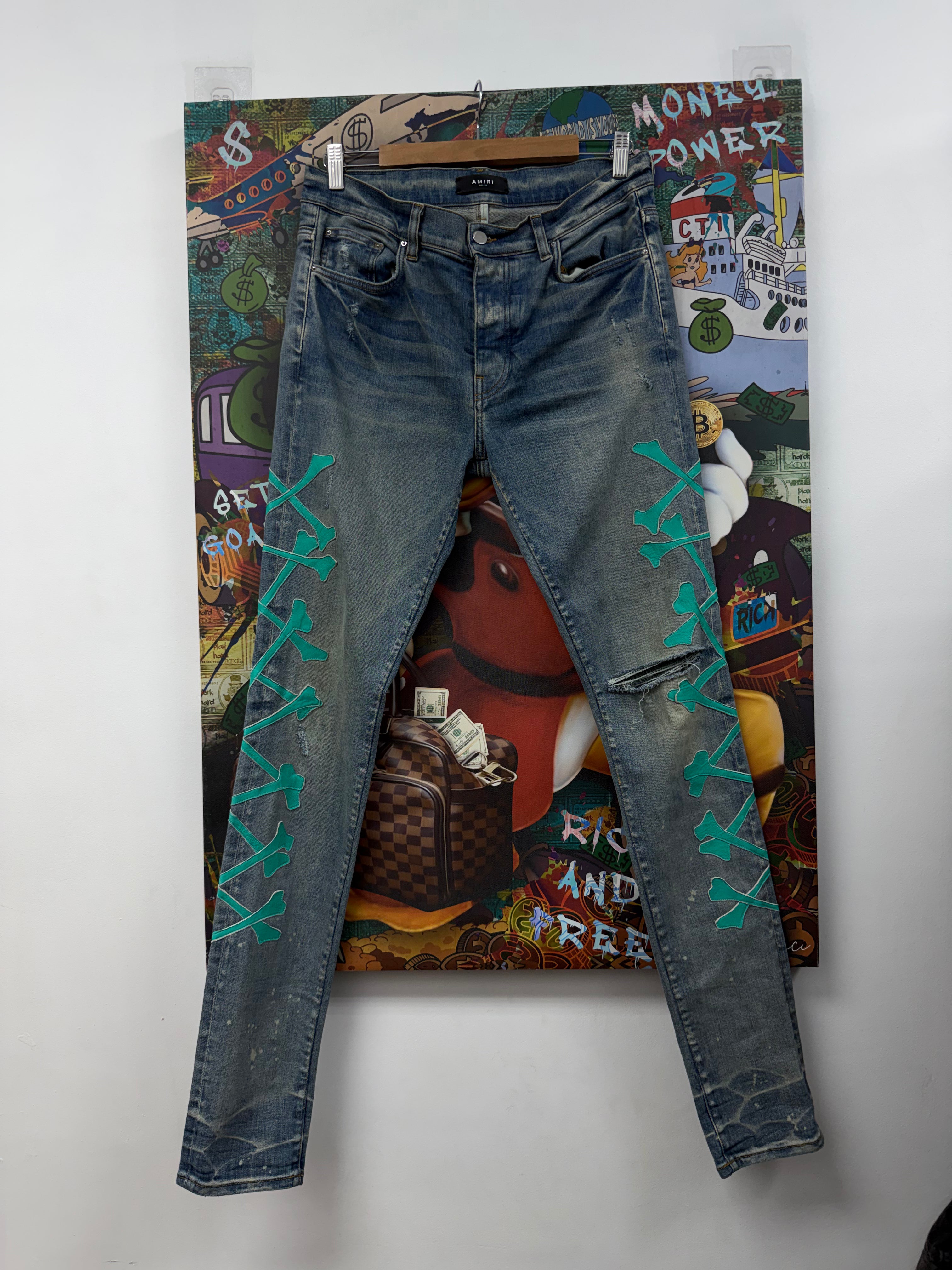 Amiri Light Wash Teal Bones Jeans