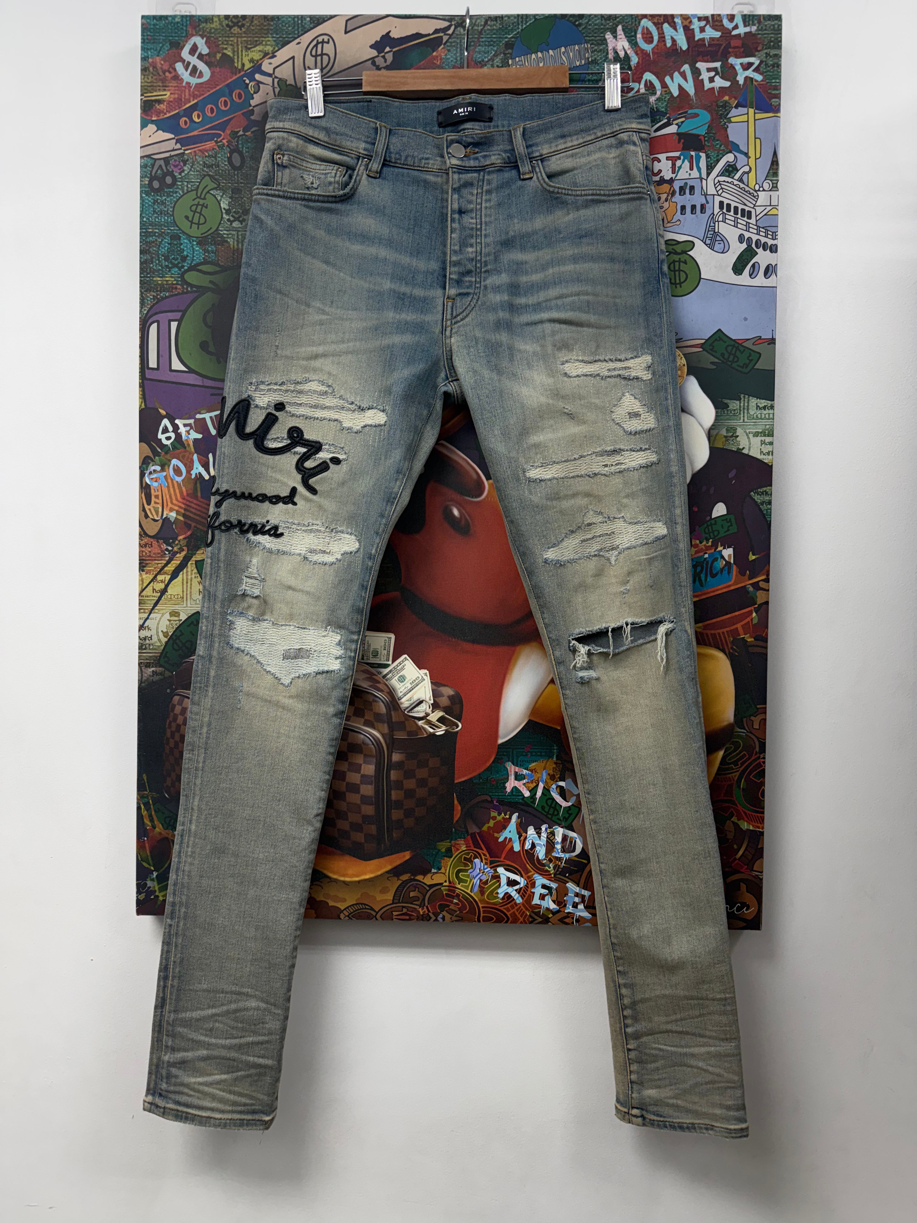 Chrome Hearts Light Wash Hollywood Side Logo Jeans