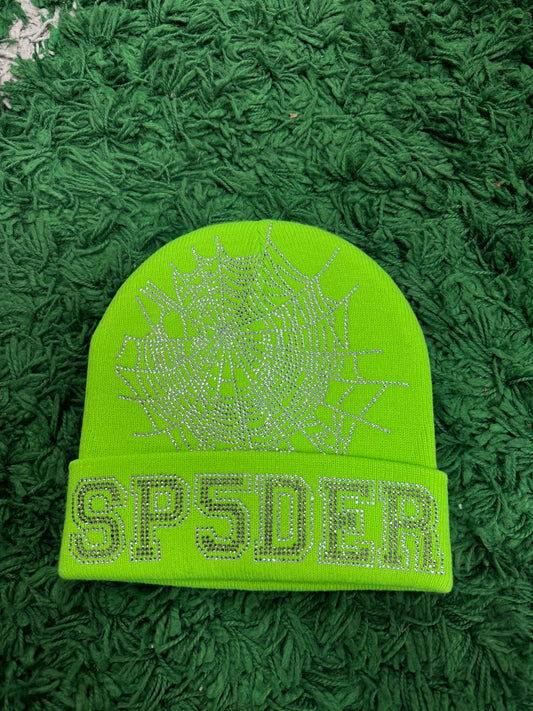 Sp5der Rhinestone Beanie Lime Used OS N/A