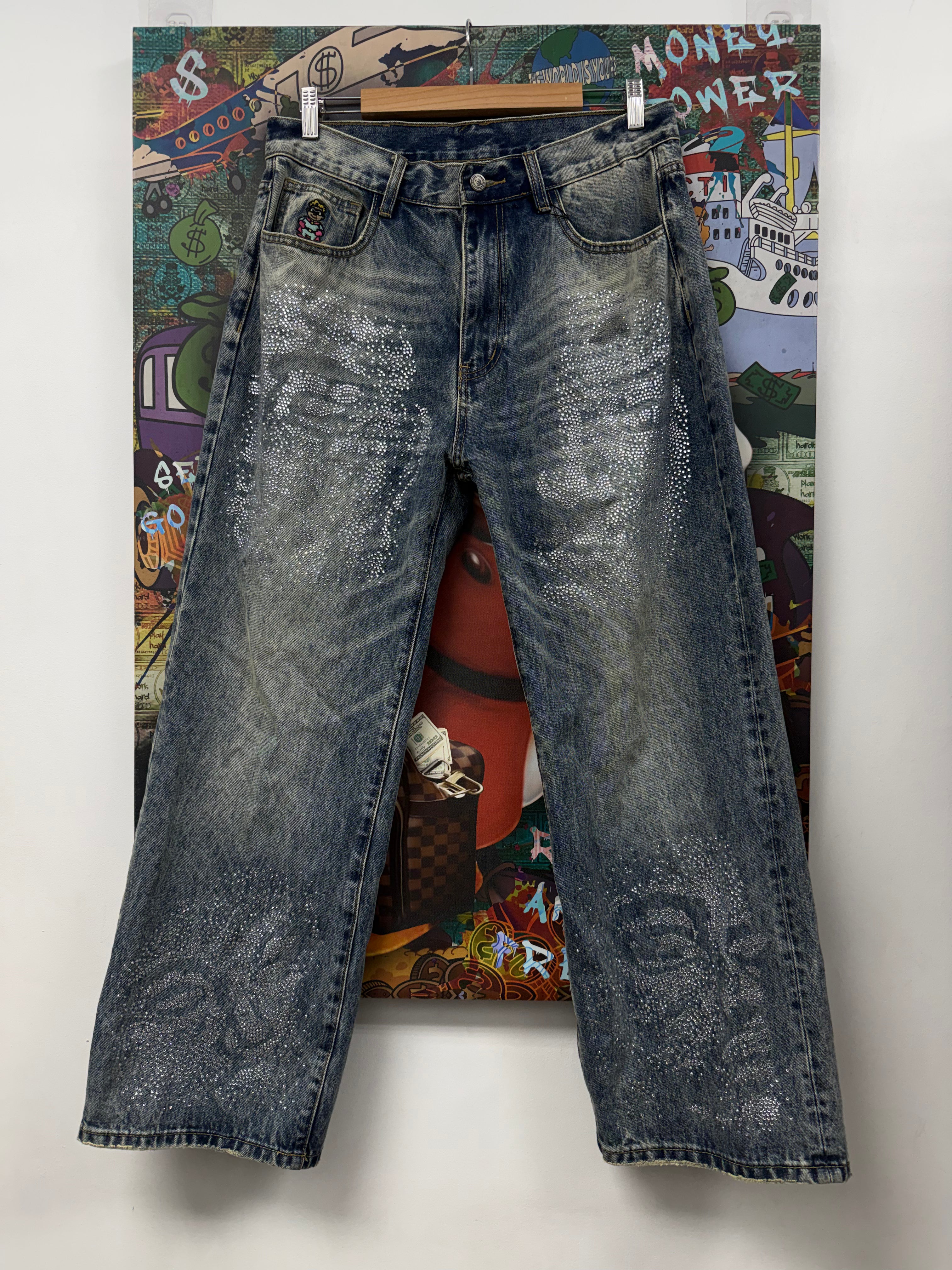 Kidsuper Light Wash Face Rhinestone Jeans