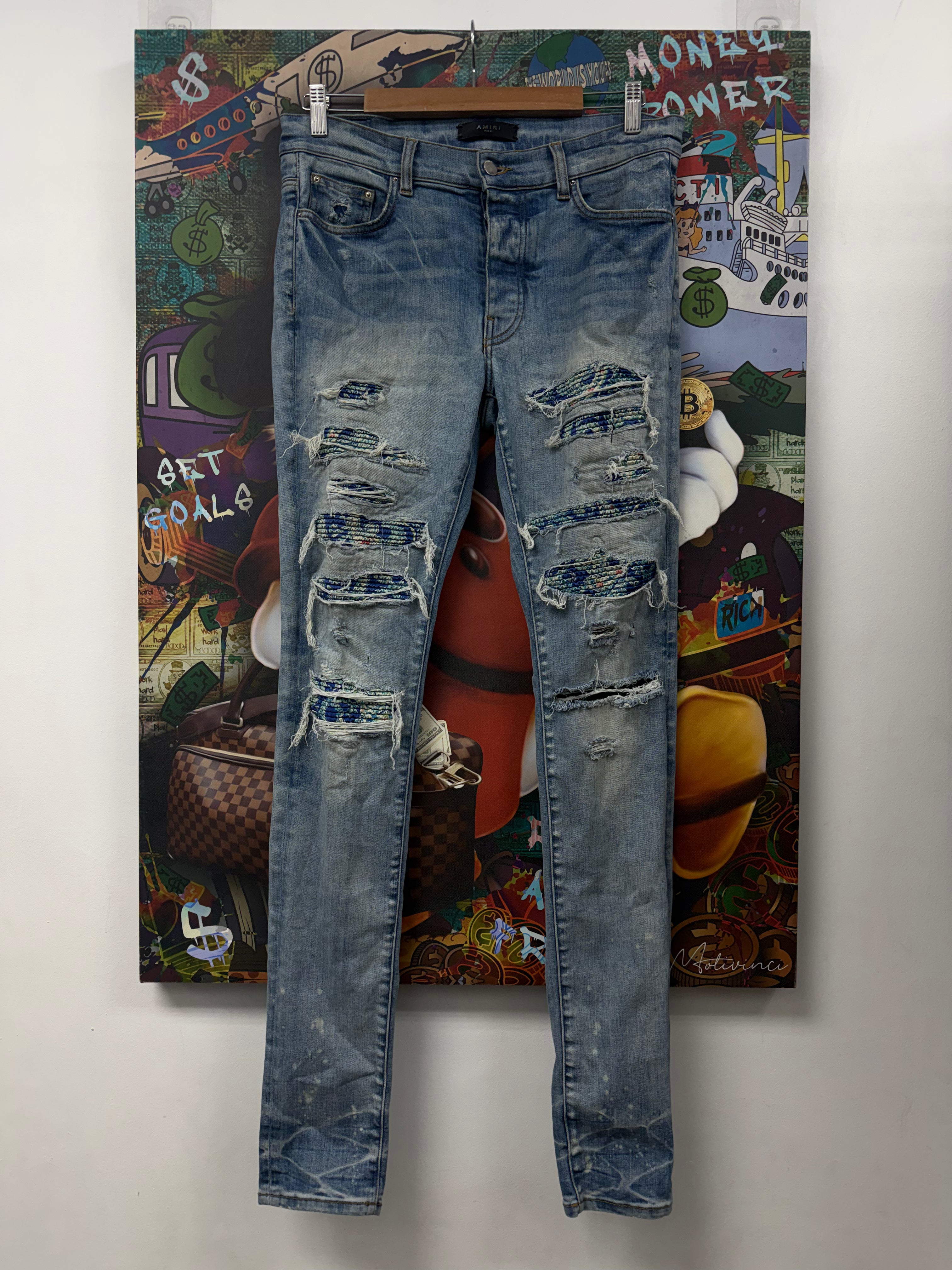 Amiri Light Wash Pajama Paisley Thrasher Jeans
