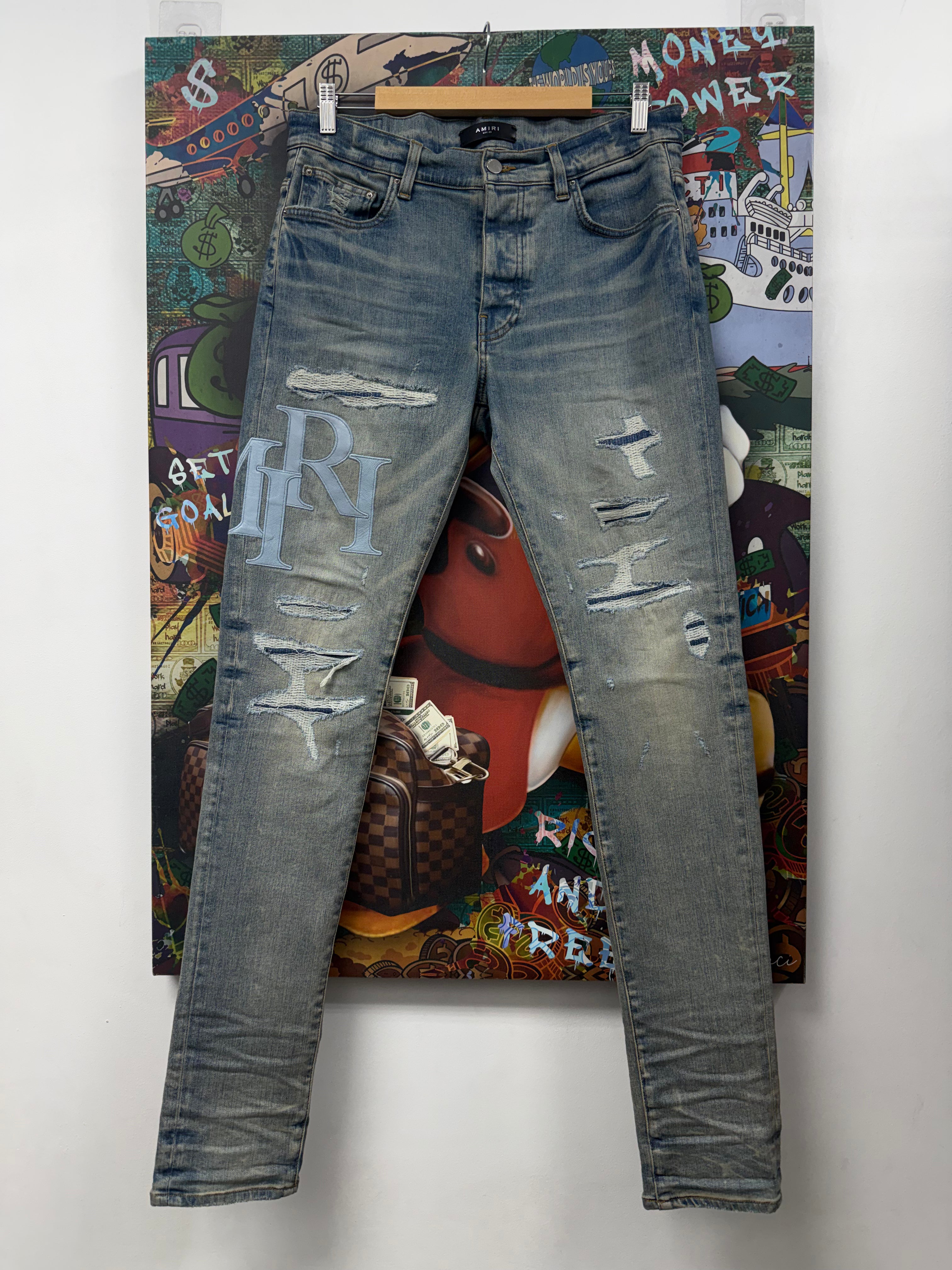 Chrome Hearts Light Wash Baby Blue Staggered Logo Jeans