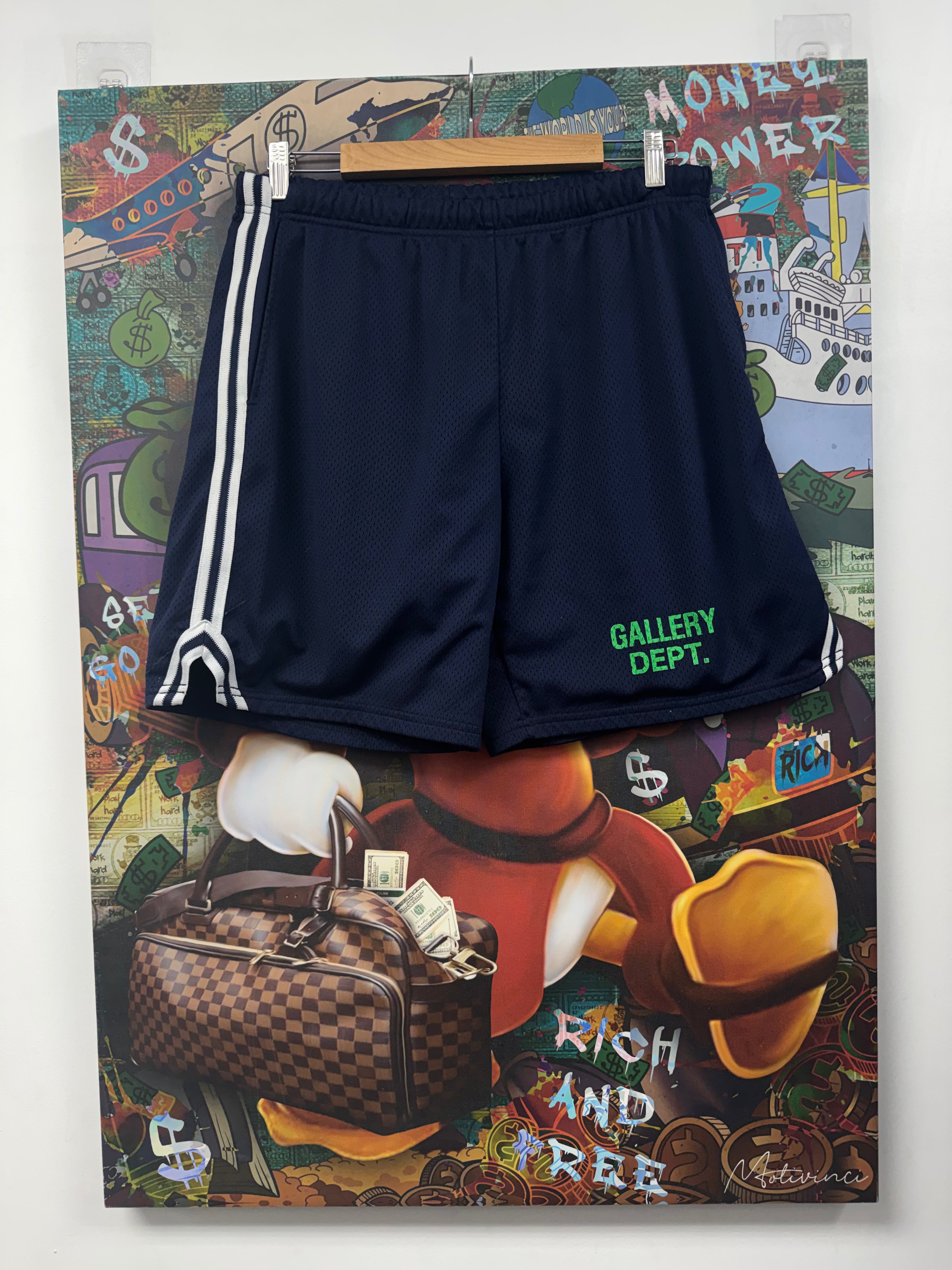 Gallery Dept Navy White Stripe Mesh Shorts