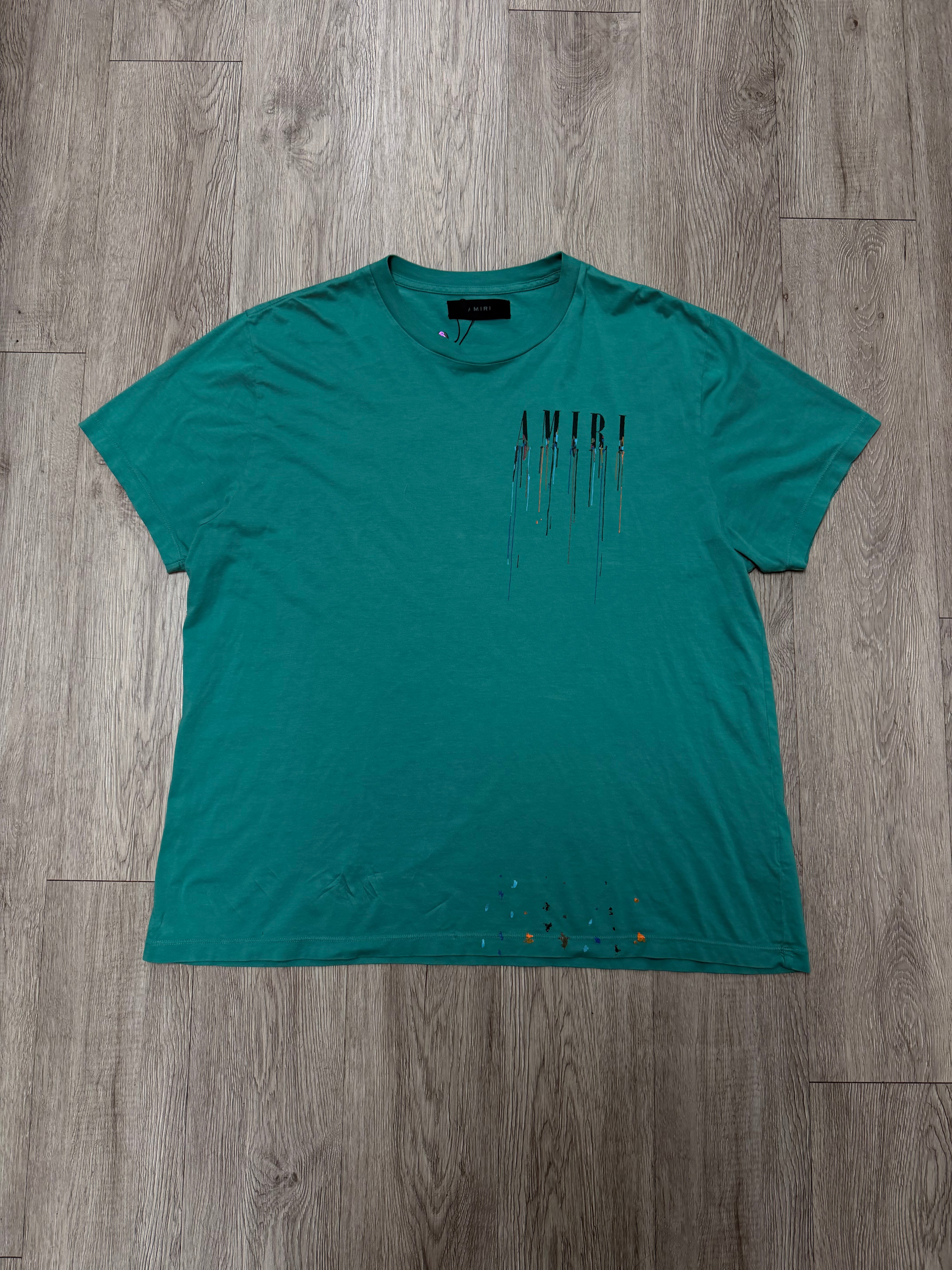 Amiri Teal Paint Drip Tee