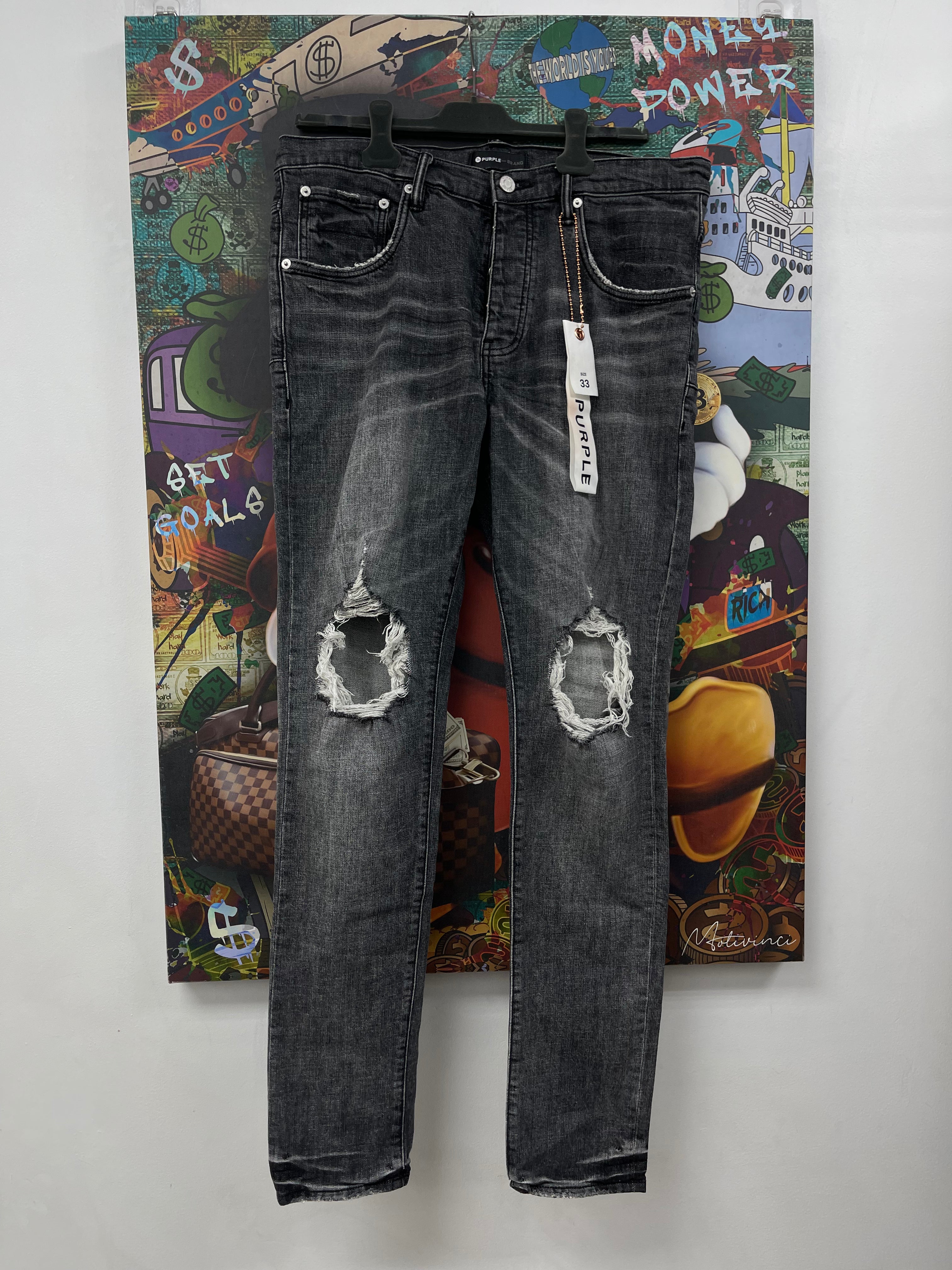 Purple Brand Grey Wash Knee Blowout Jeans