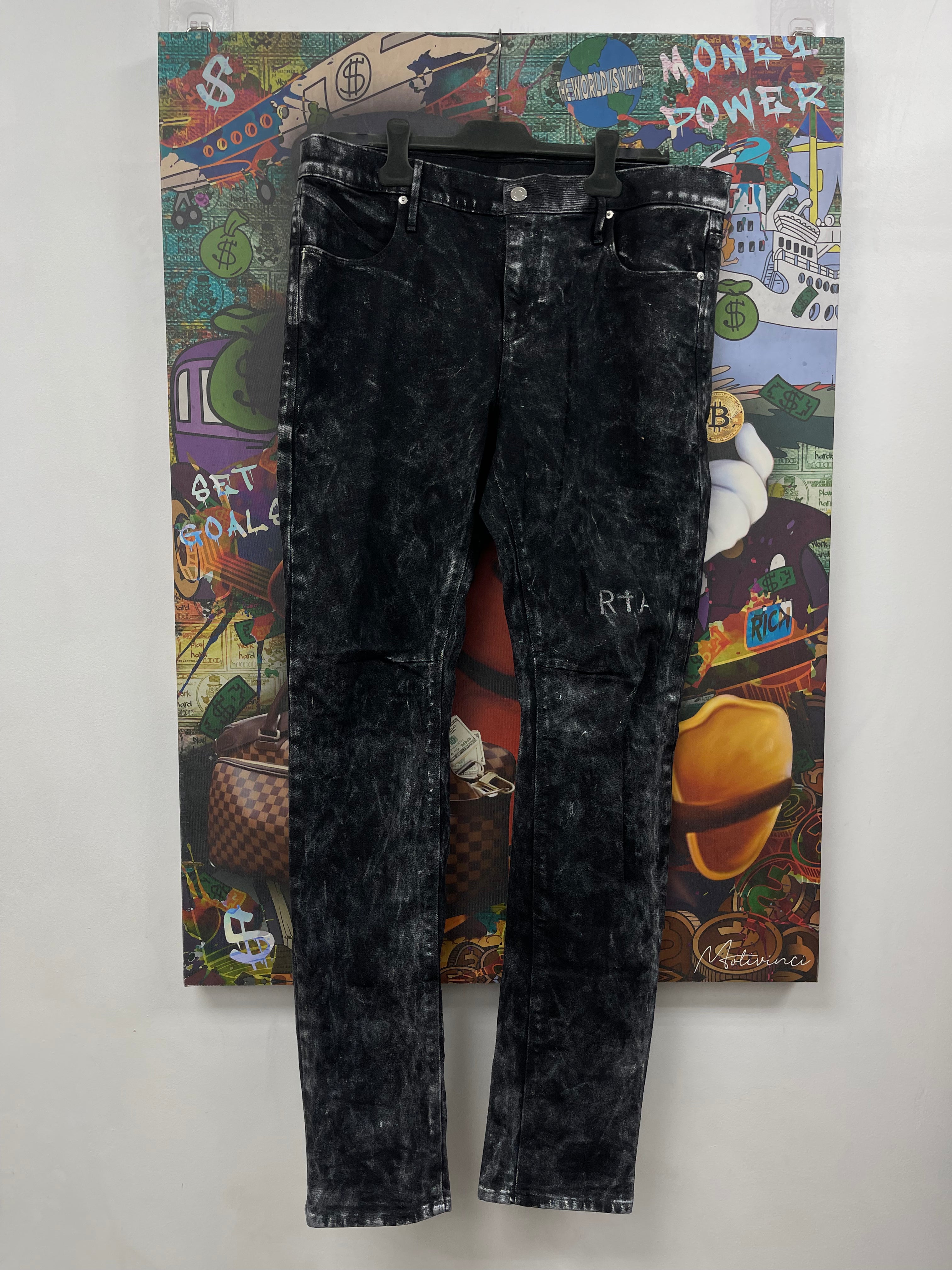 RTA Black Silver Wax Jeans