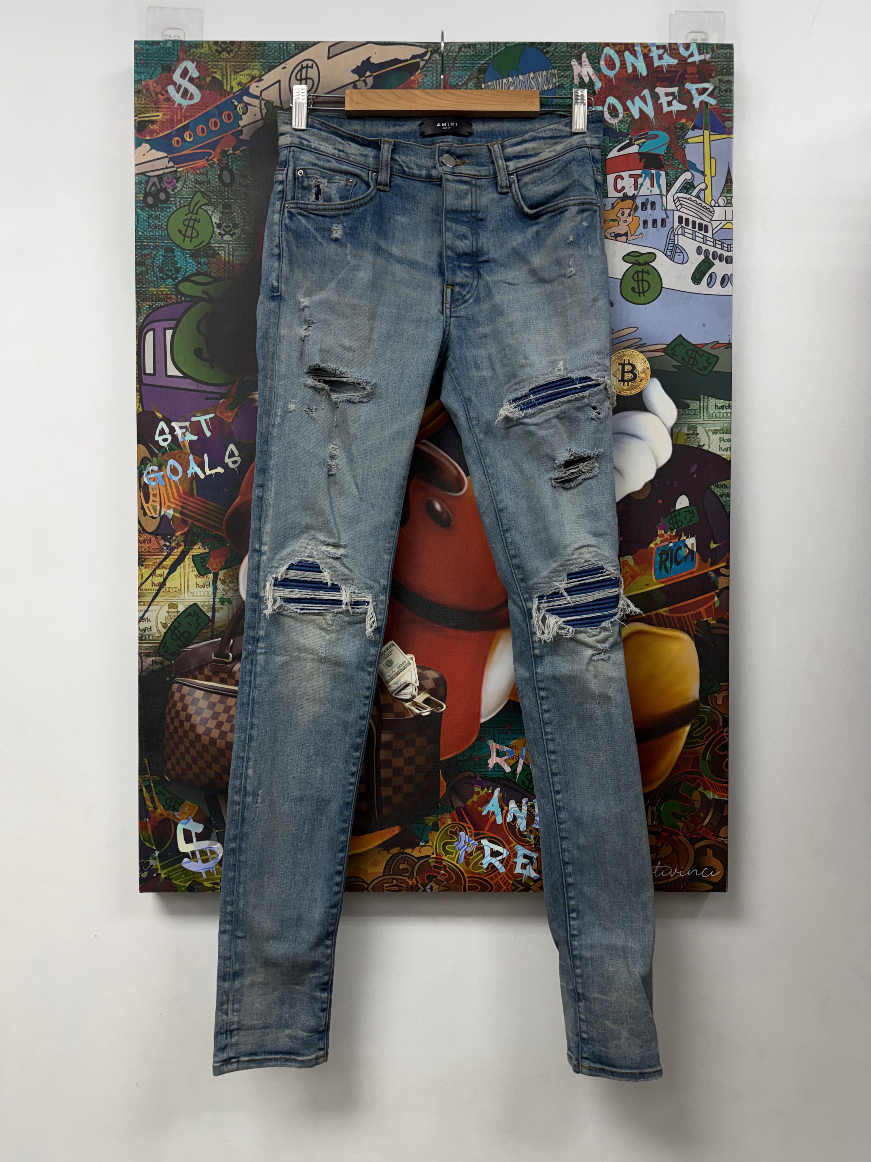 Amiri MX1 Light Wash Blue Patch Jeans