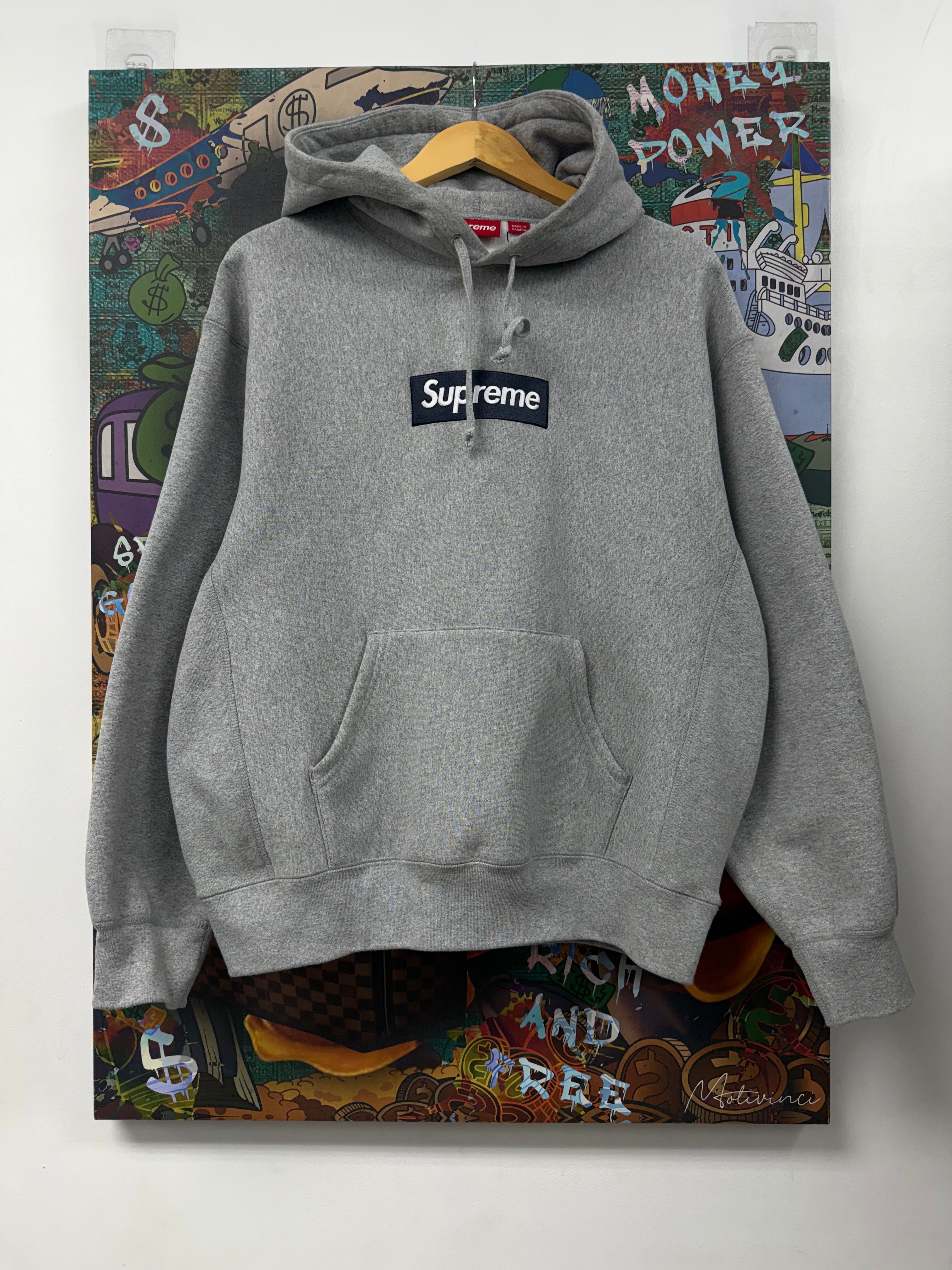Supreme Grey Navy Box Logo Hoodie