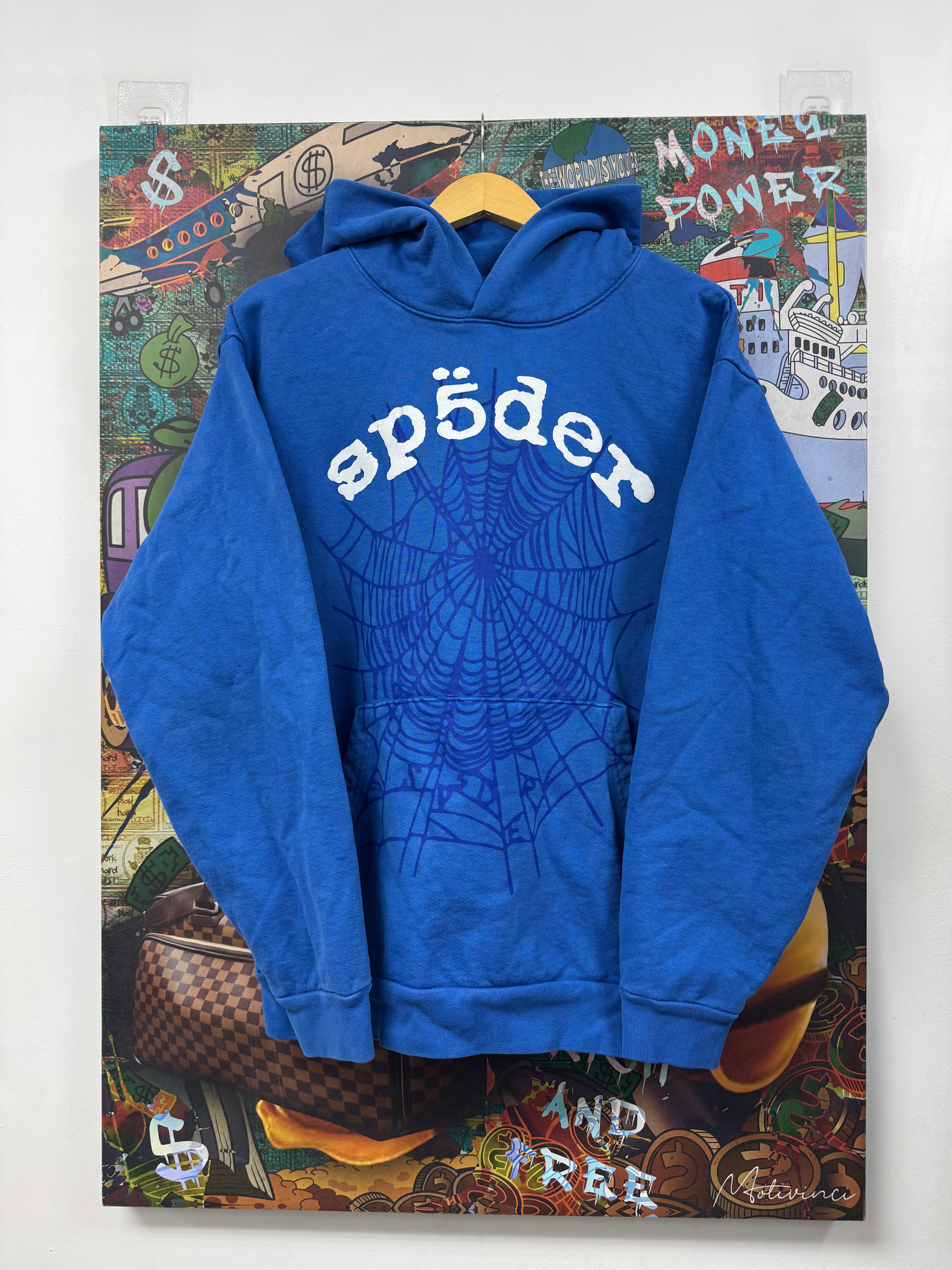 Sp5der Blue White Web Hoodie