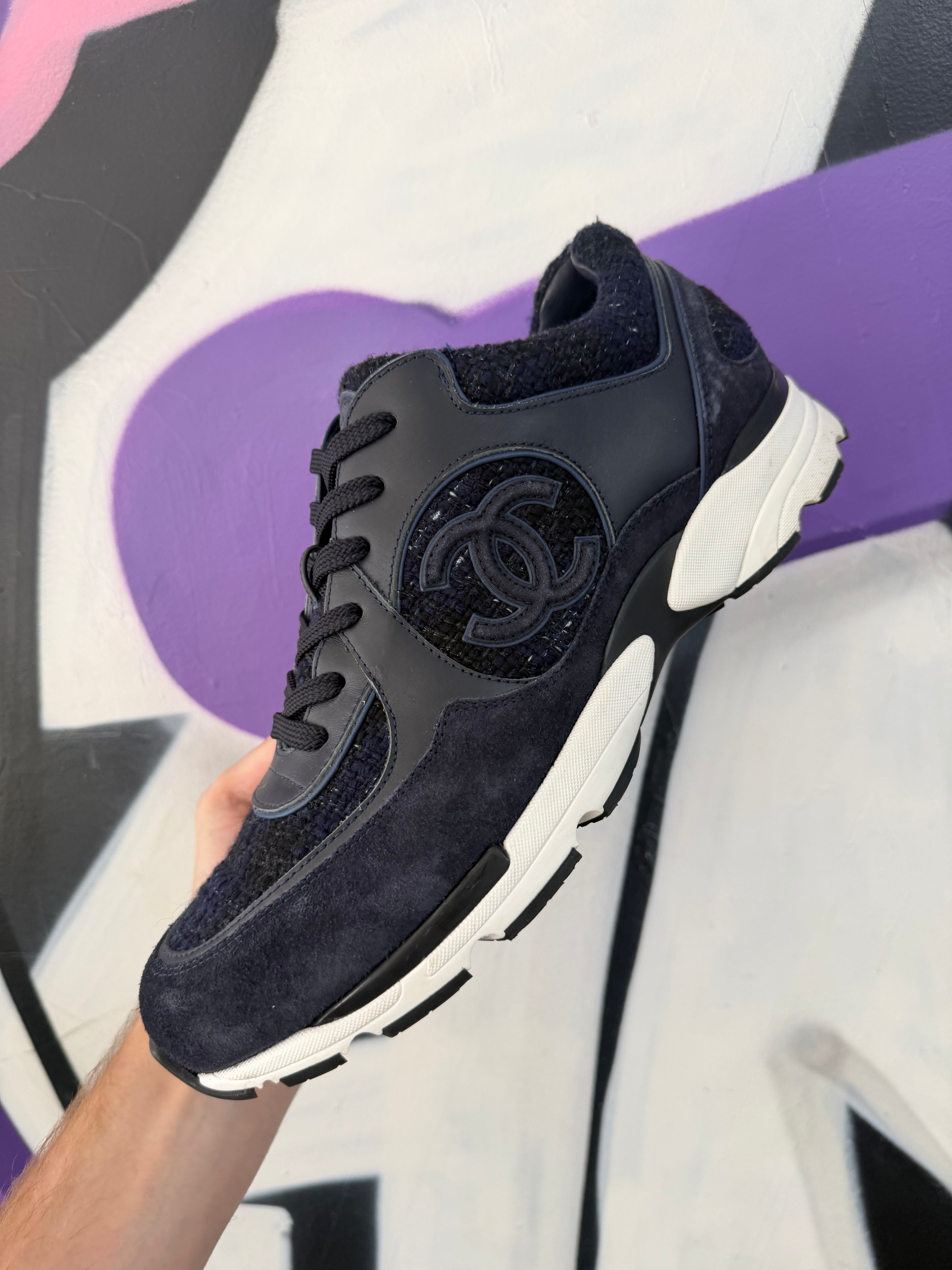 Chanel Navy CC Logo Runner Sneakers
