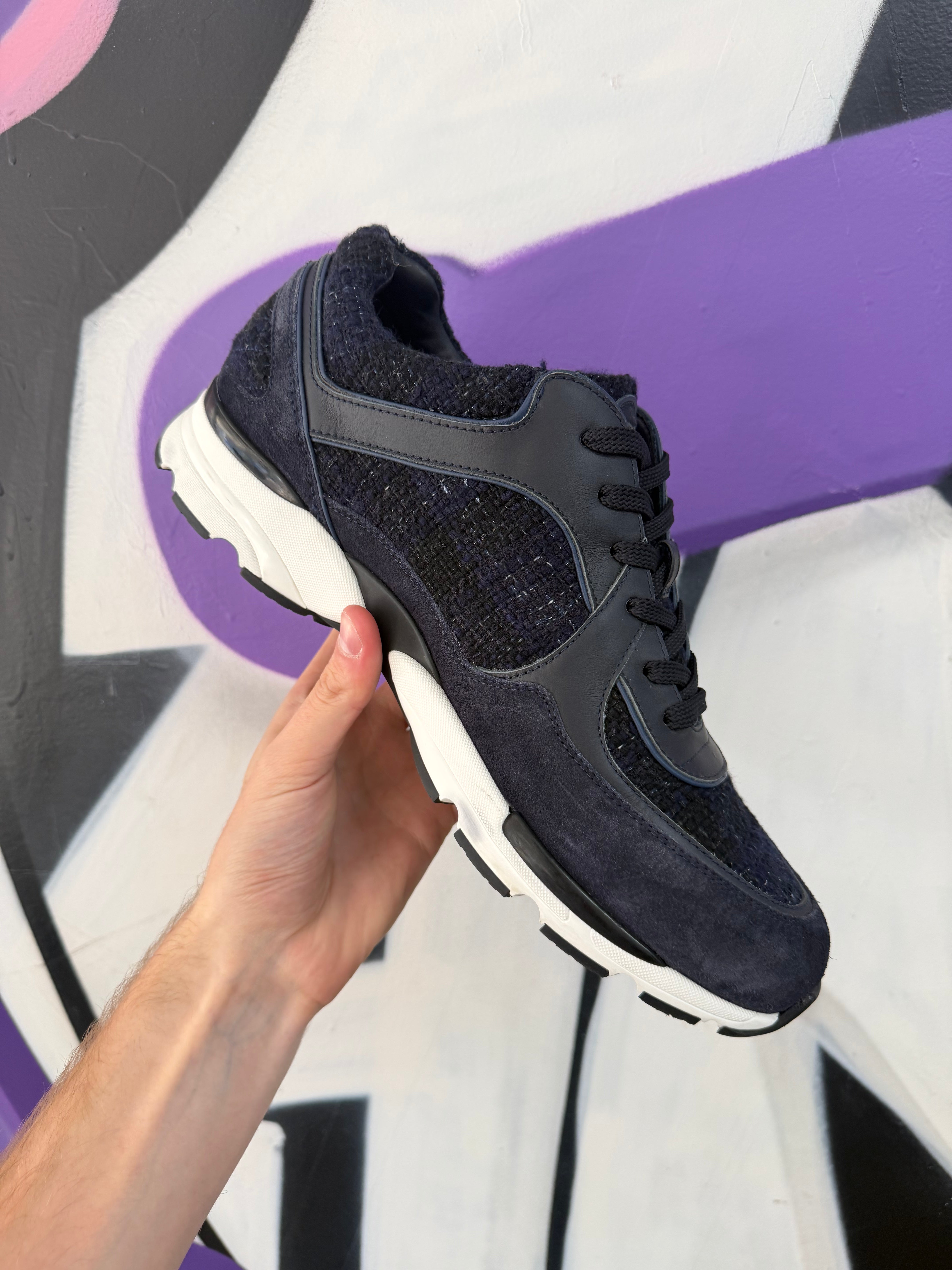 Chanel Navy CC Logo Runner Sneakers