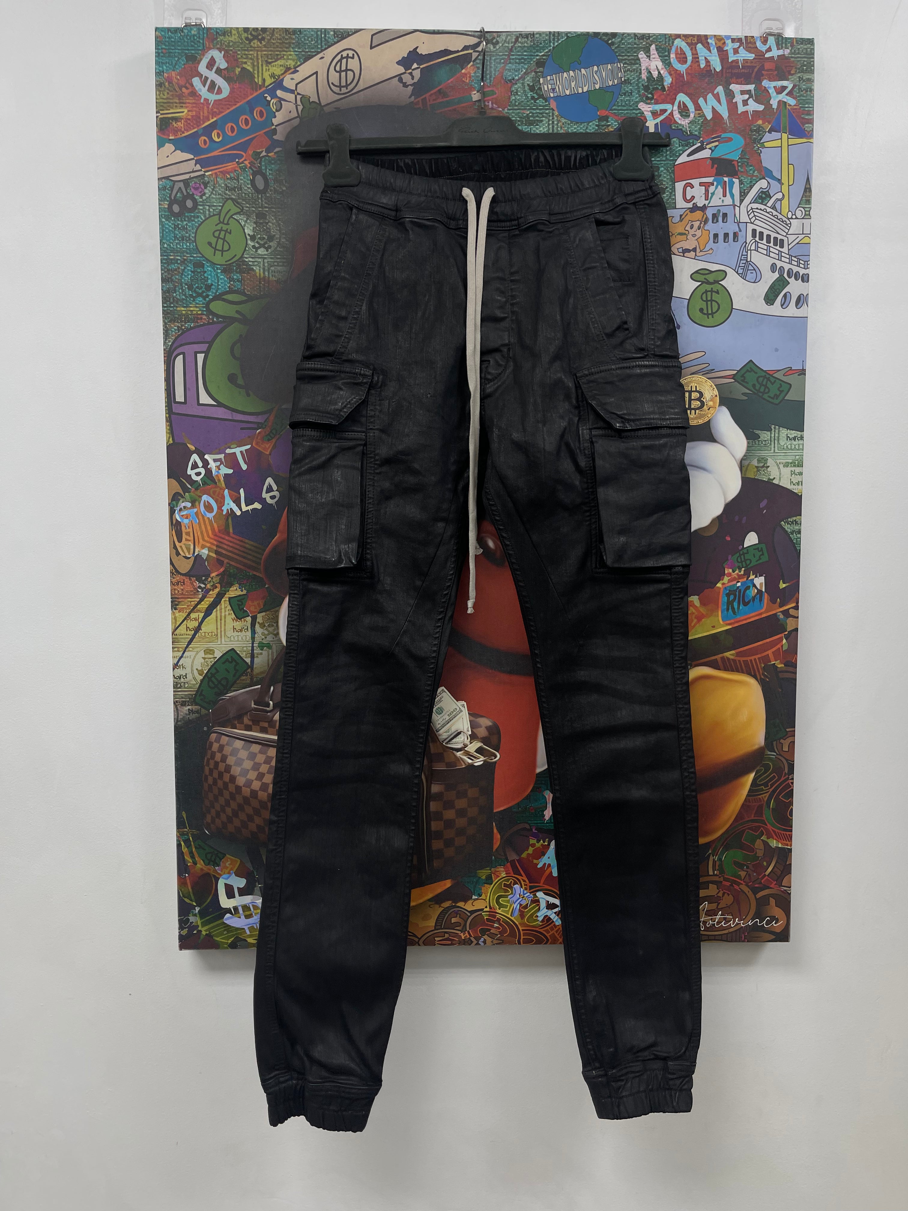 Rick Owens Black Wax Mastodon Cargo Pants