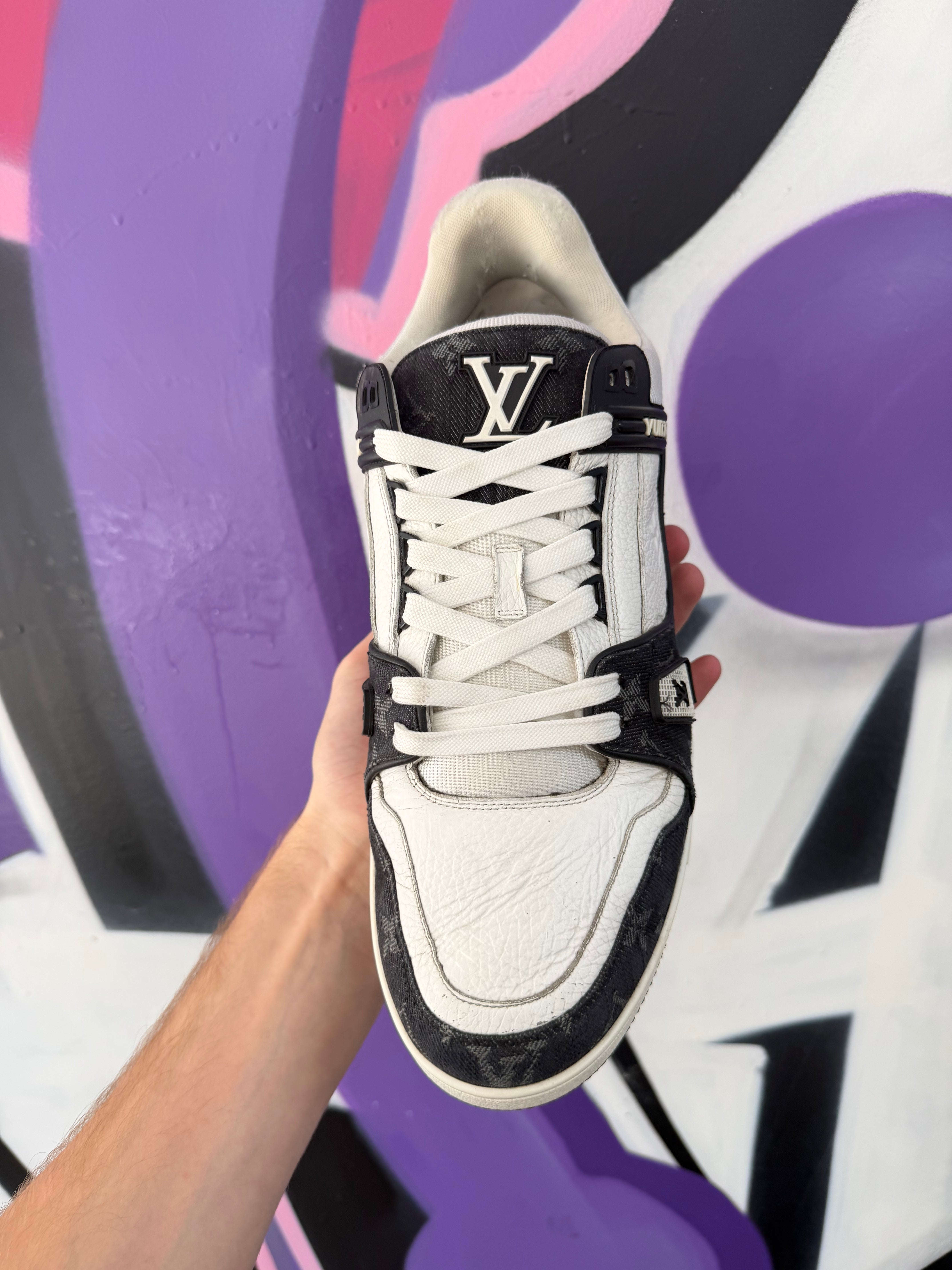 Louis Vuitton Black White Denim Monogram Trainer Sneakers