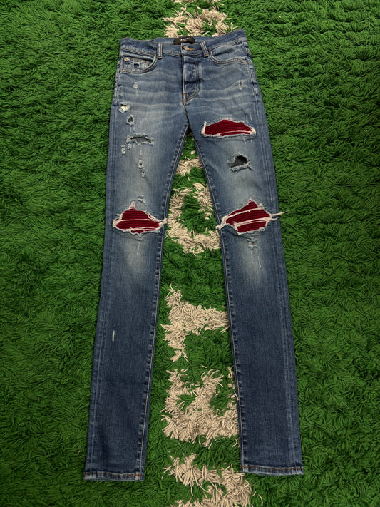 Amiri MX1 Dark Wash Maroon Patch Used 28