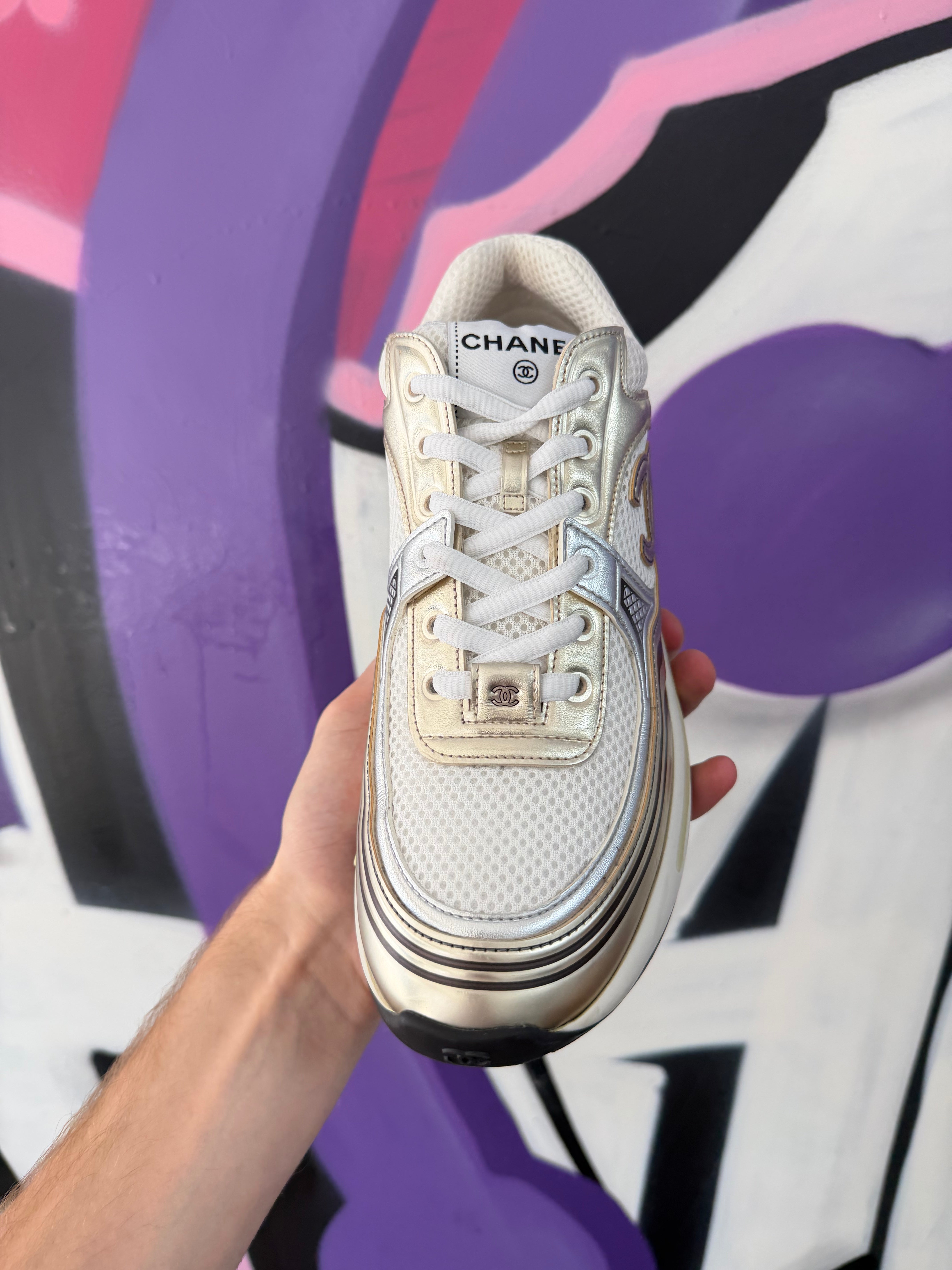 Chanel Gold Metallic Runner Sneakers