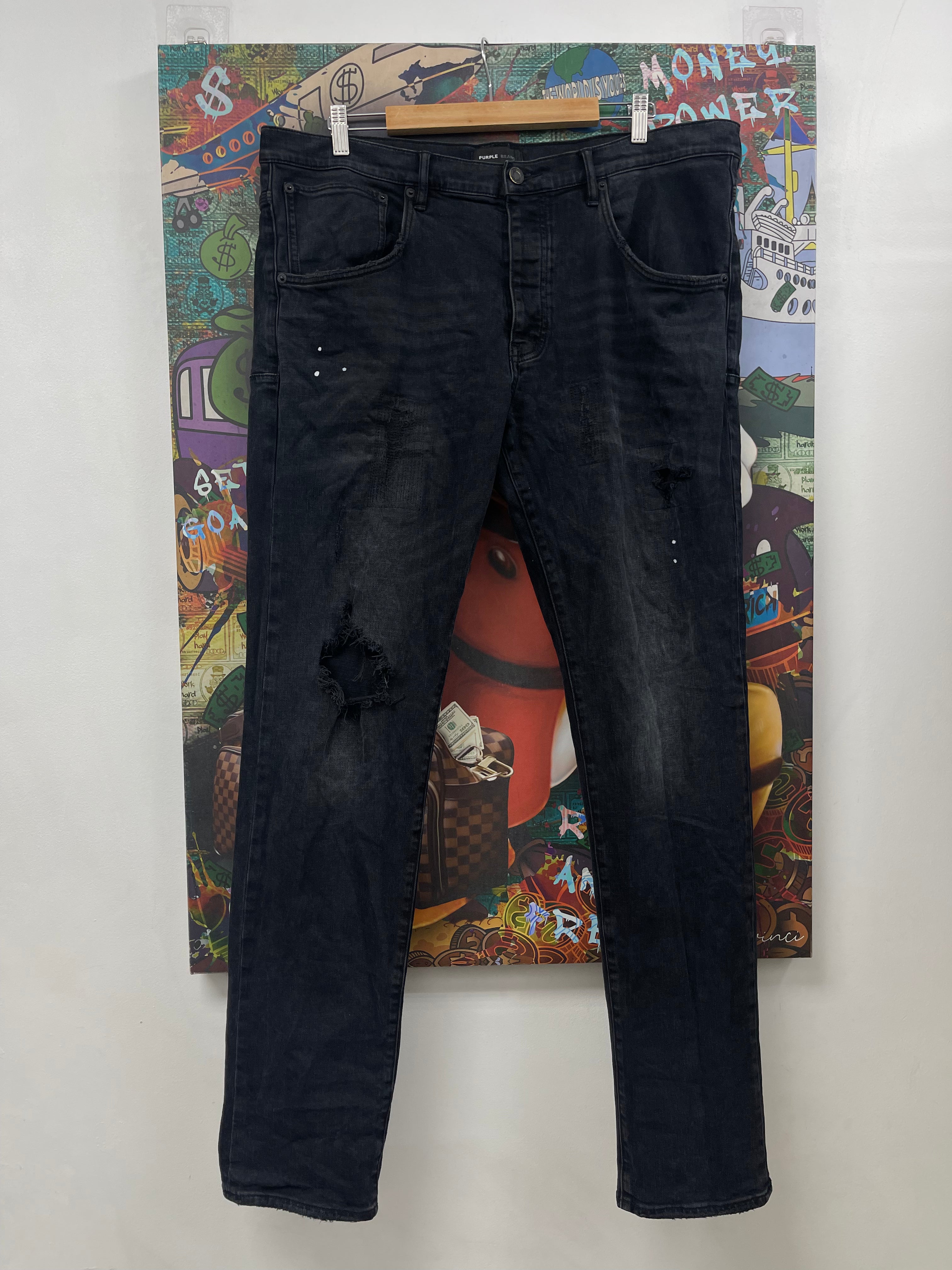 Purple Brand Black Wash Ripped Jeans