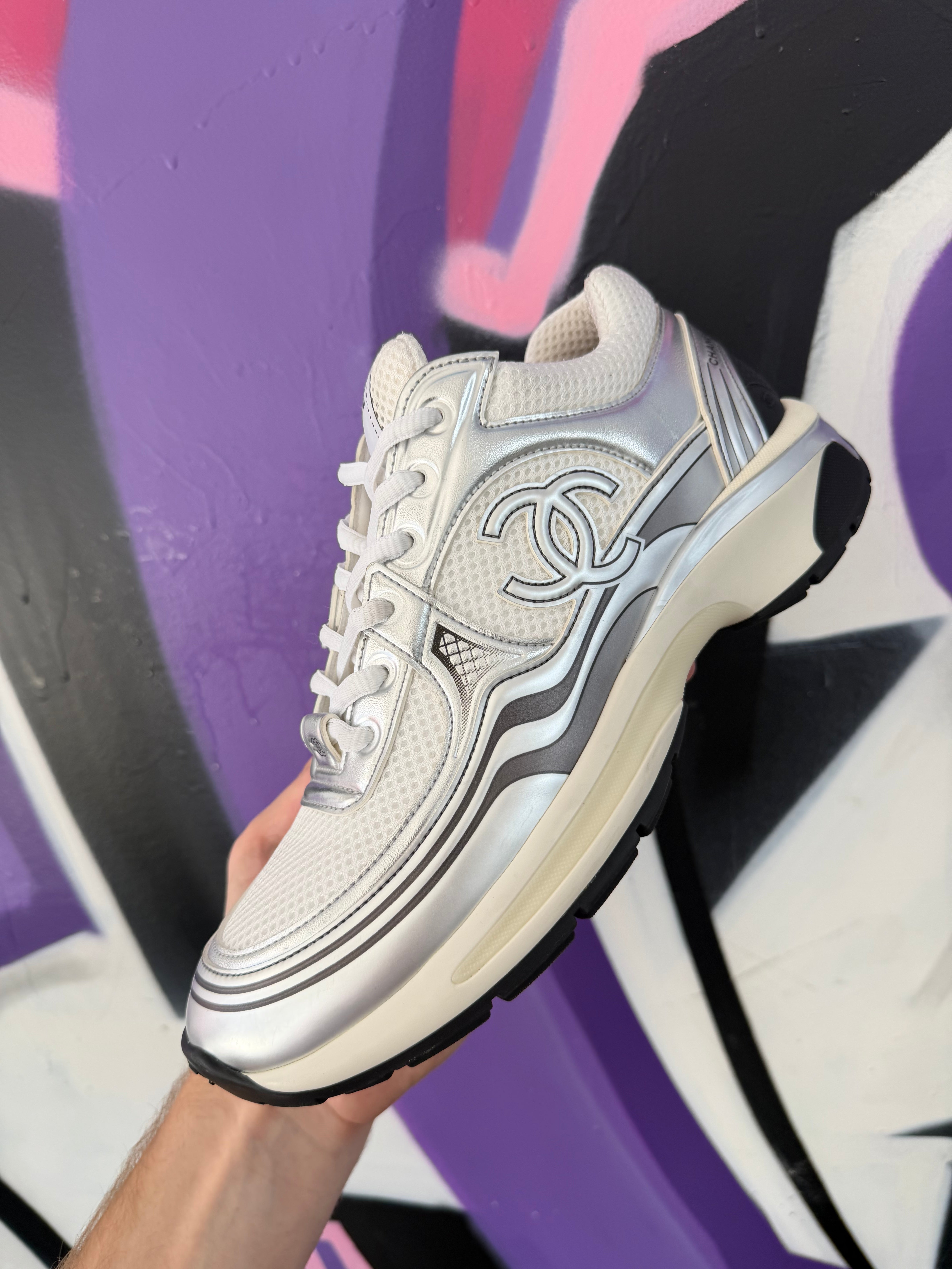 Chanel Silver Metallic Runner Sneakers