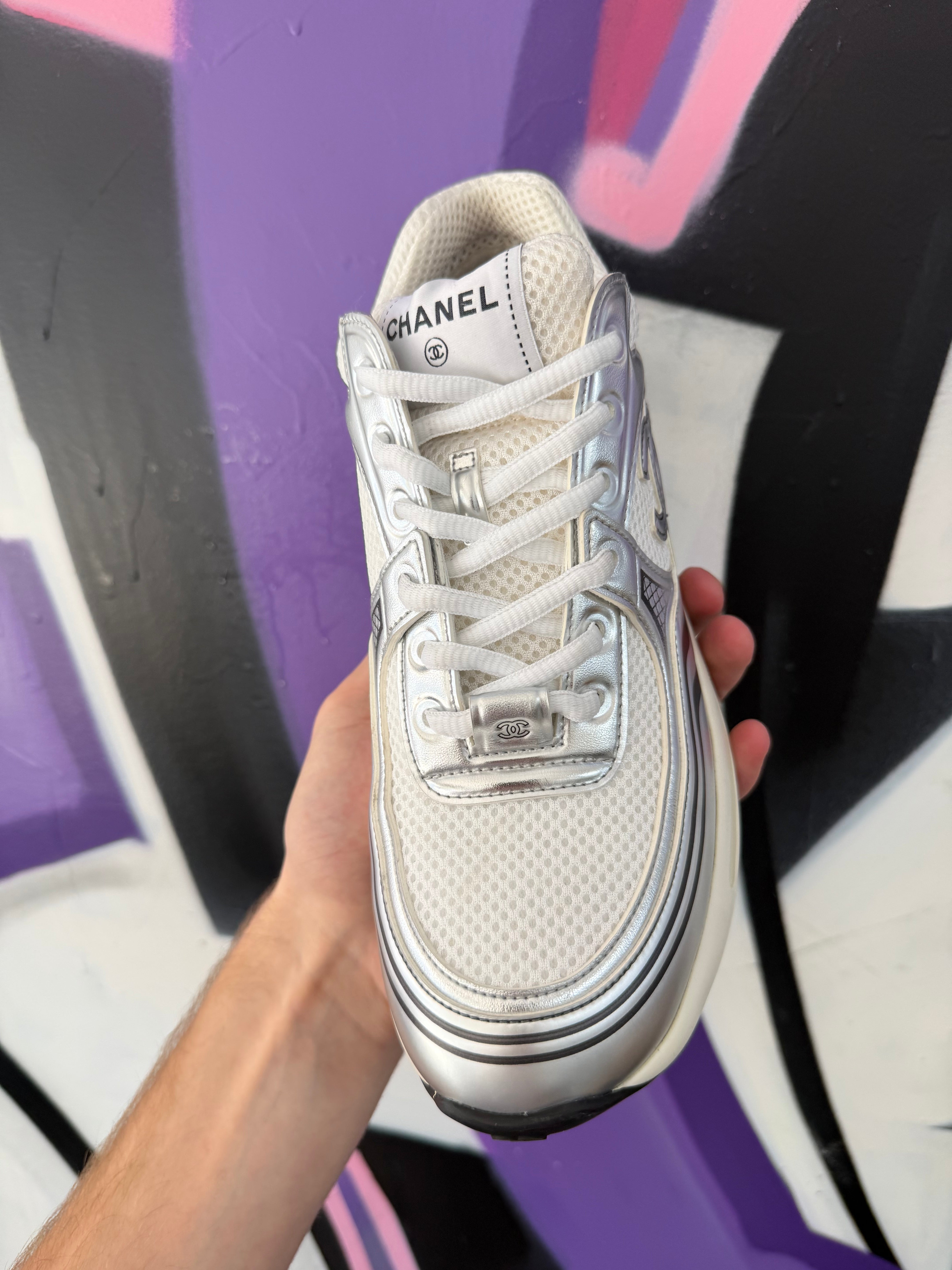 Chanel Silver Metallic Runner Sneakers