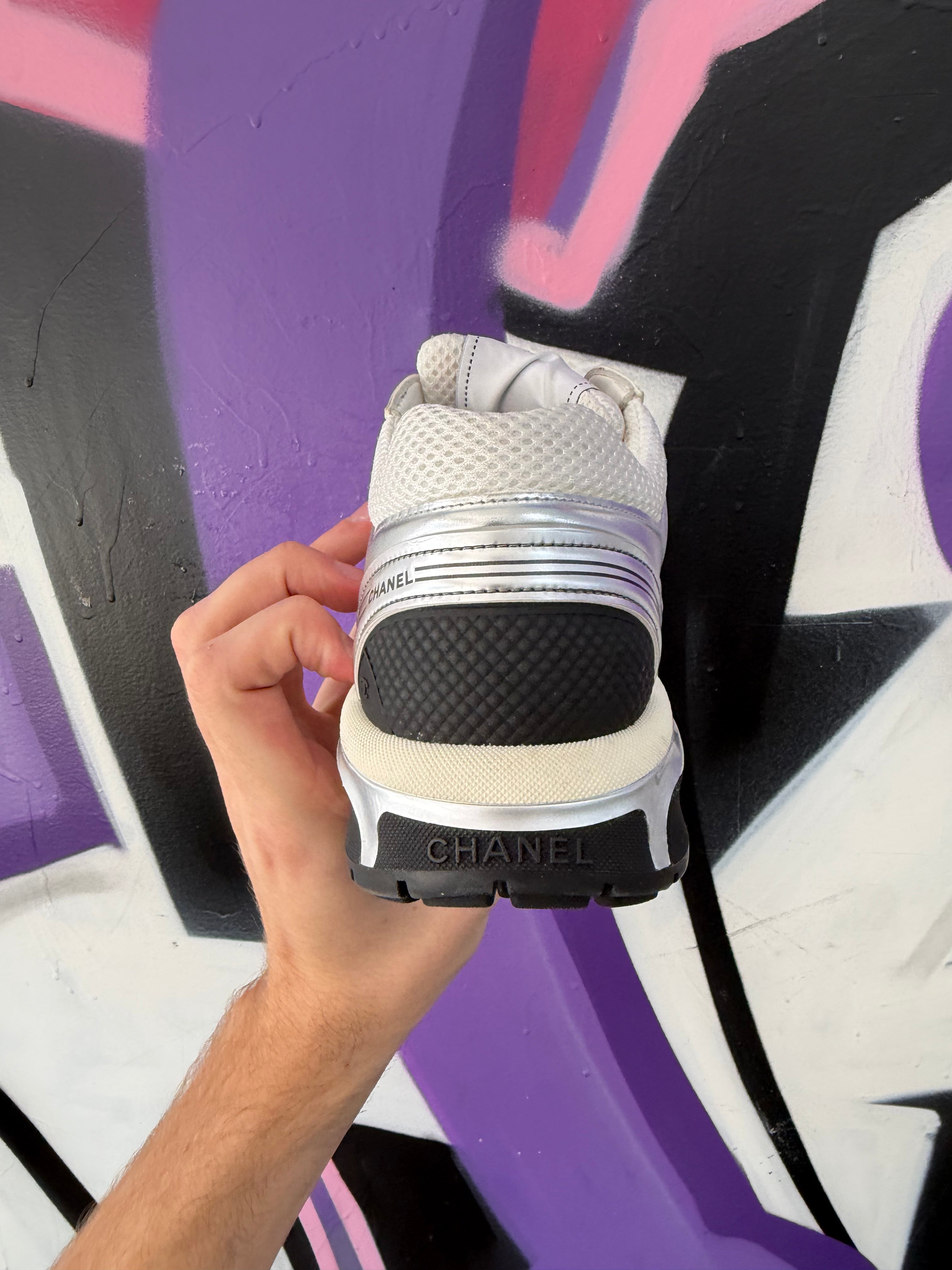 Chanel Silver Metallic Runner Sneakers