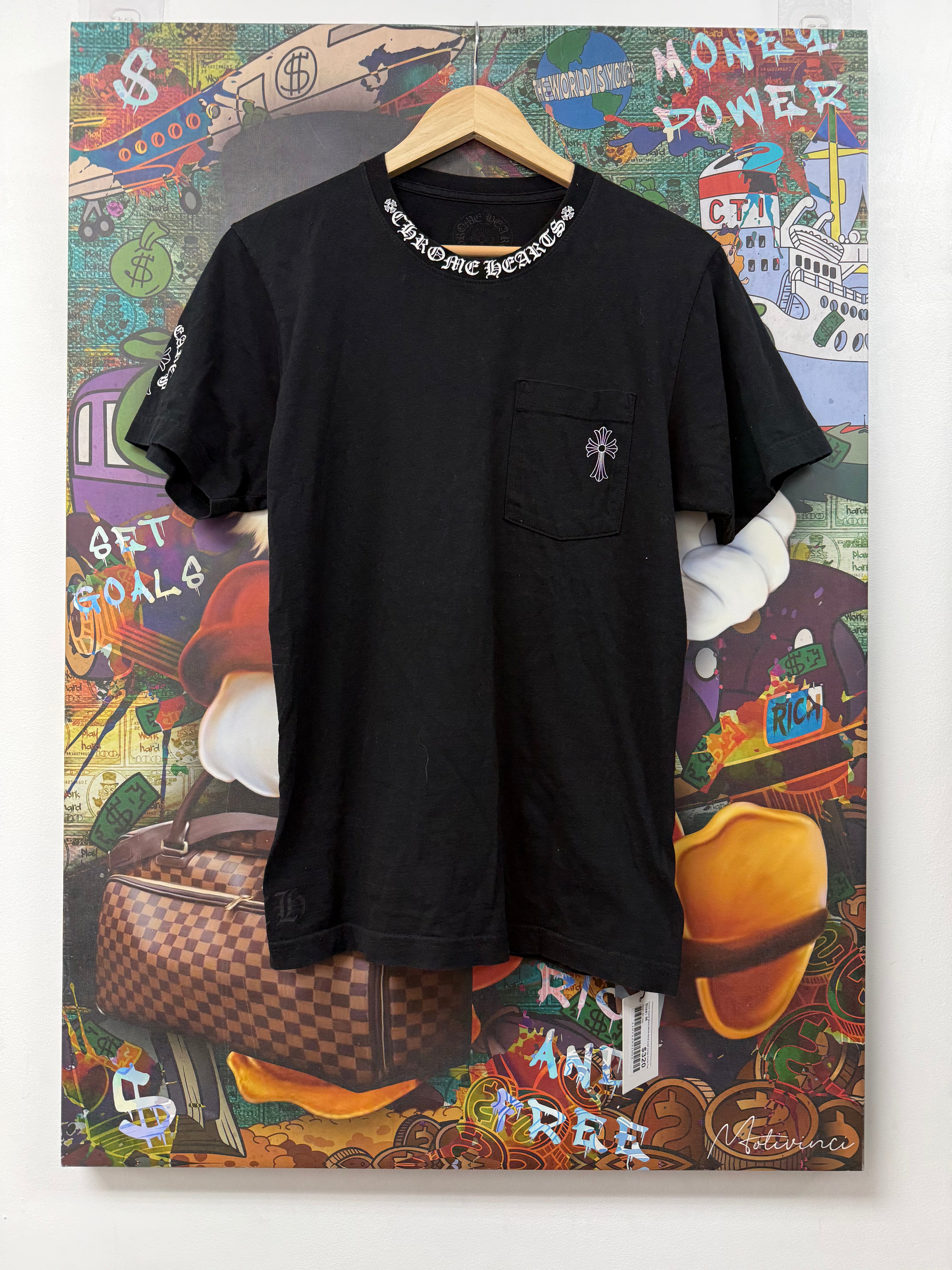 Chrome Hearts Black White Neck Logo Large Cross Tee