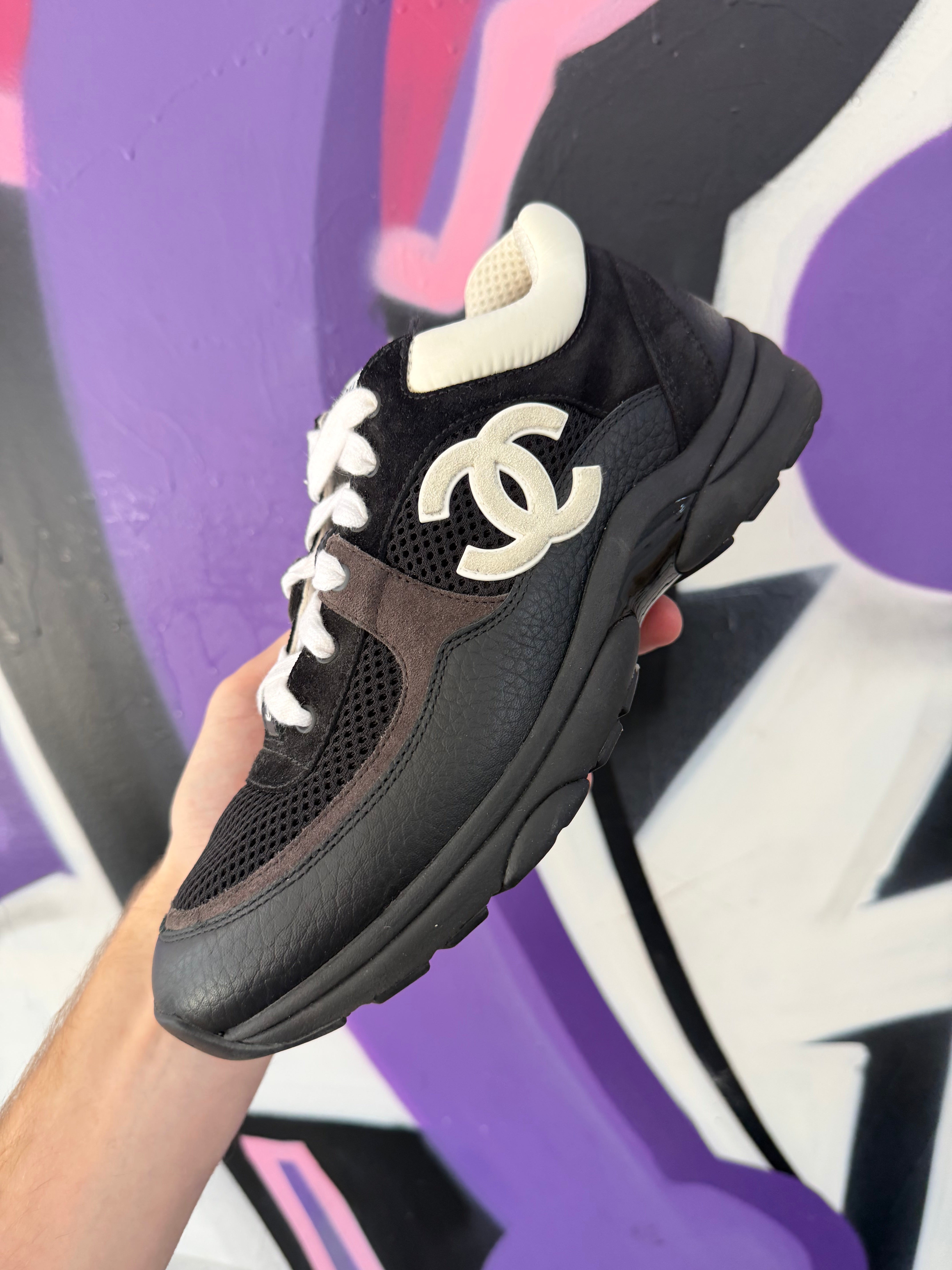 Chanel Black White CC Logo Sneakers