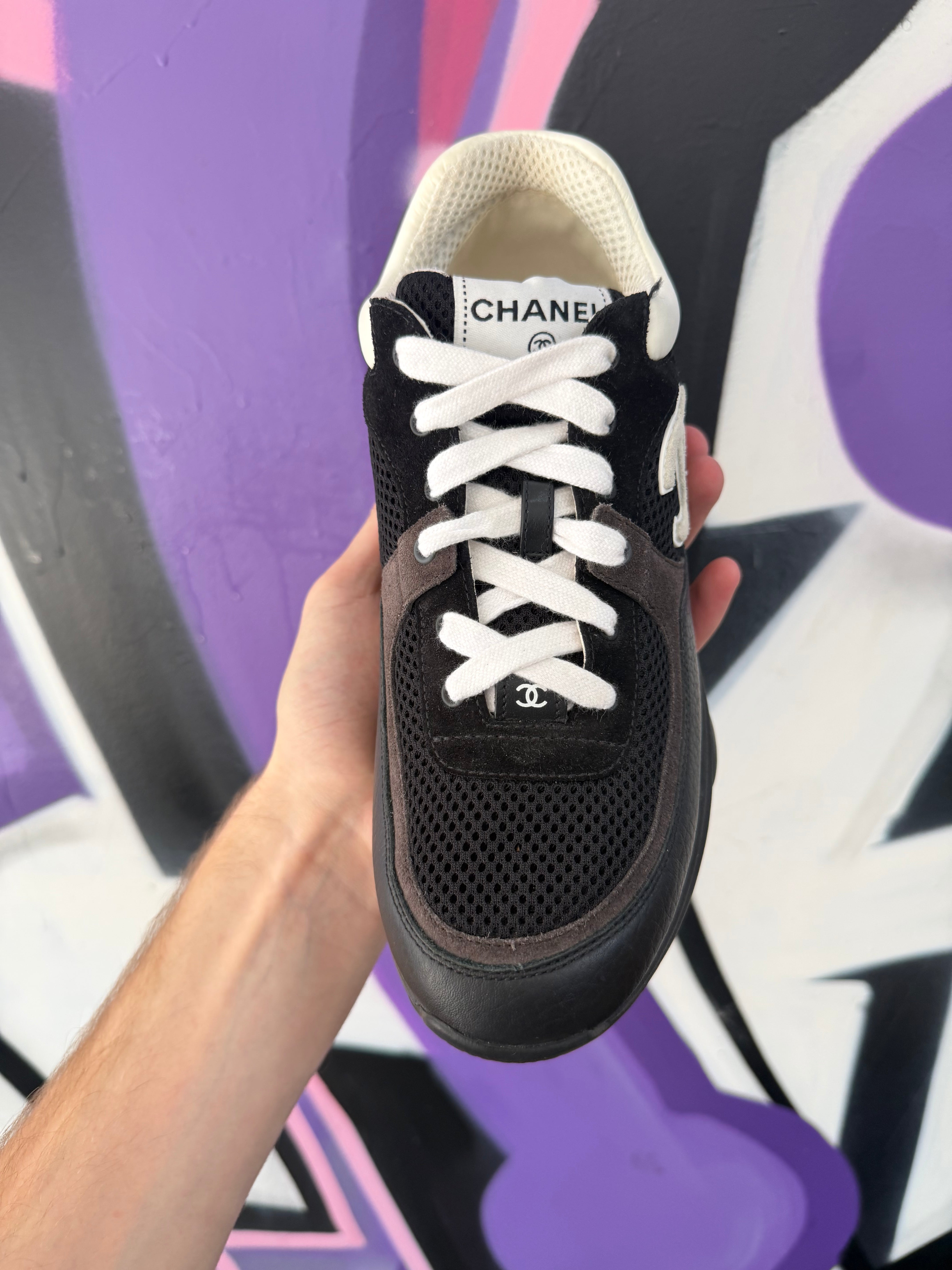 Chanel Black White CC Logo Sneakers