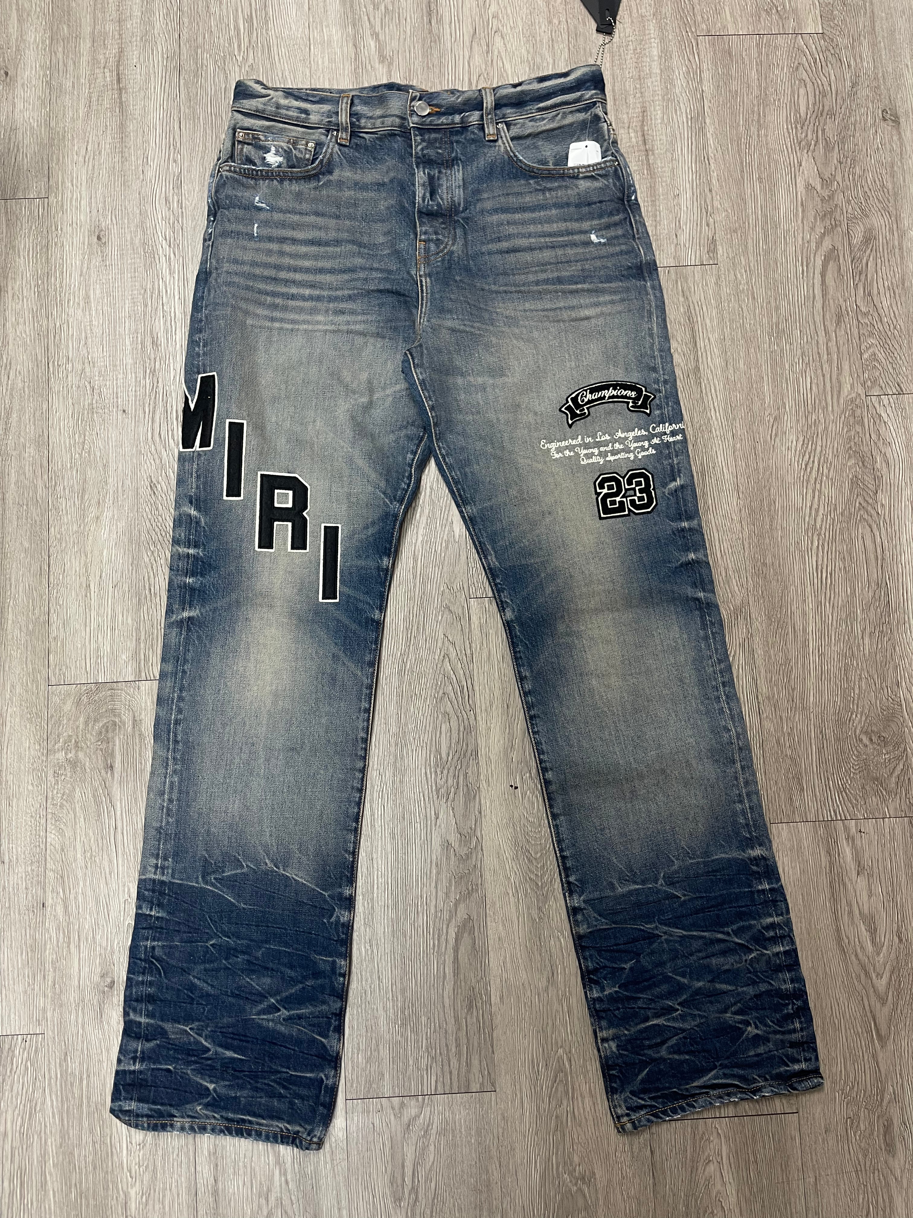 Amiri Vintage Indigo Hockey Logo Straight Leg Jeans