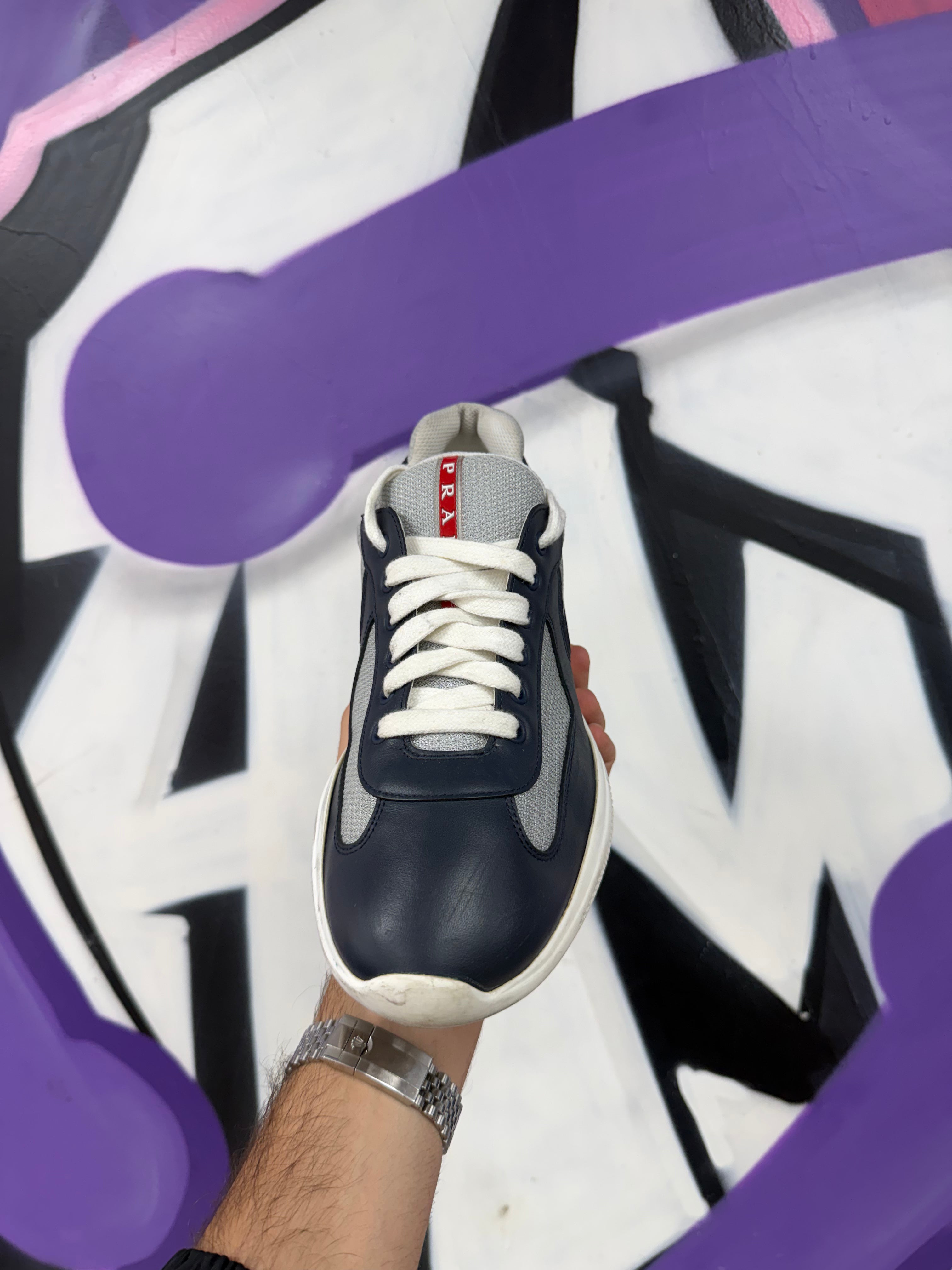 Prada Navy Leather Cups Sneakers
