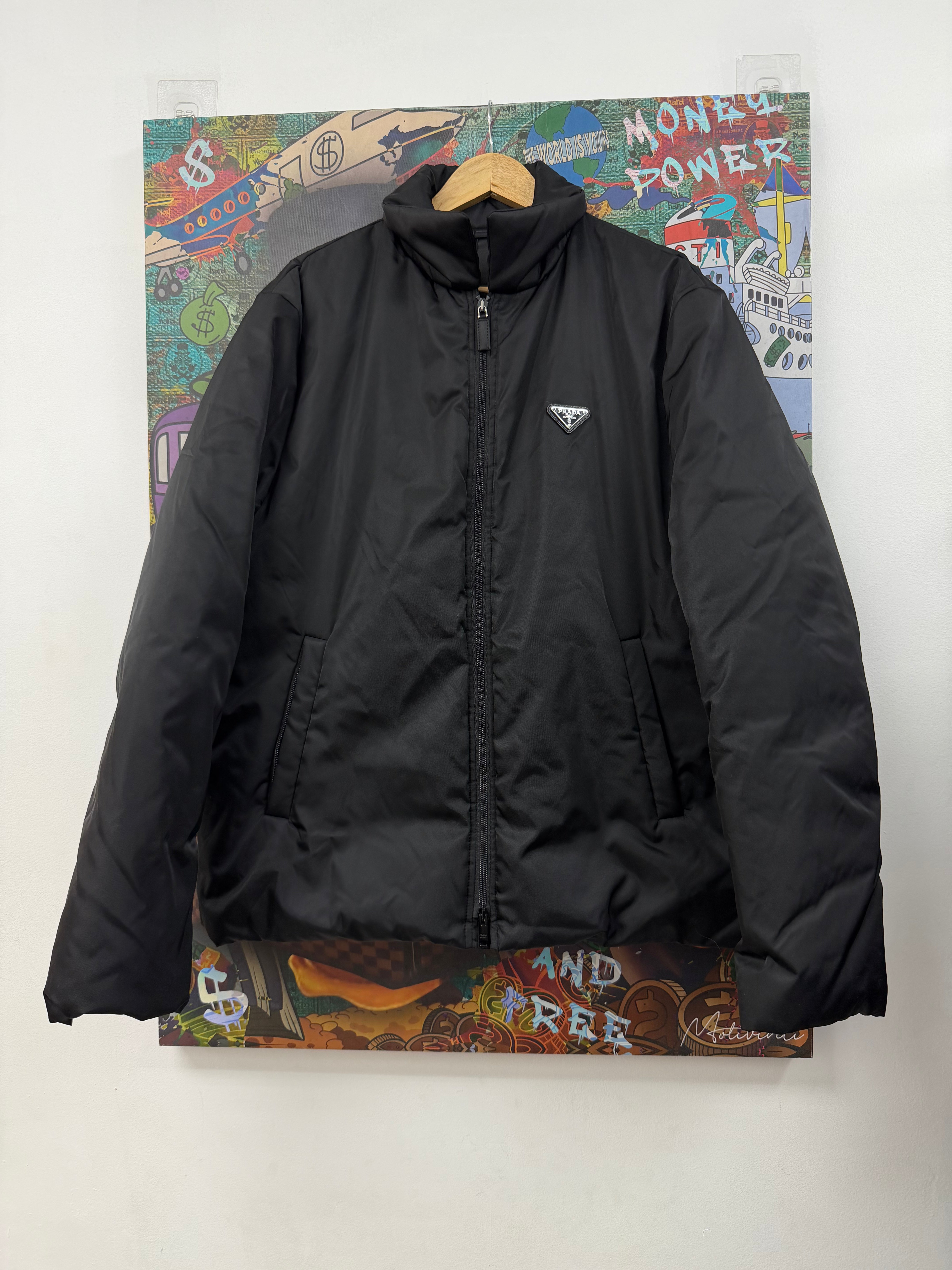 Prada Black Nylon Plaque Puffer Jacket
