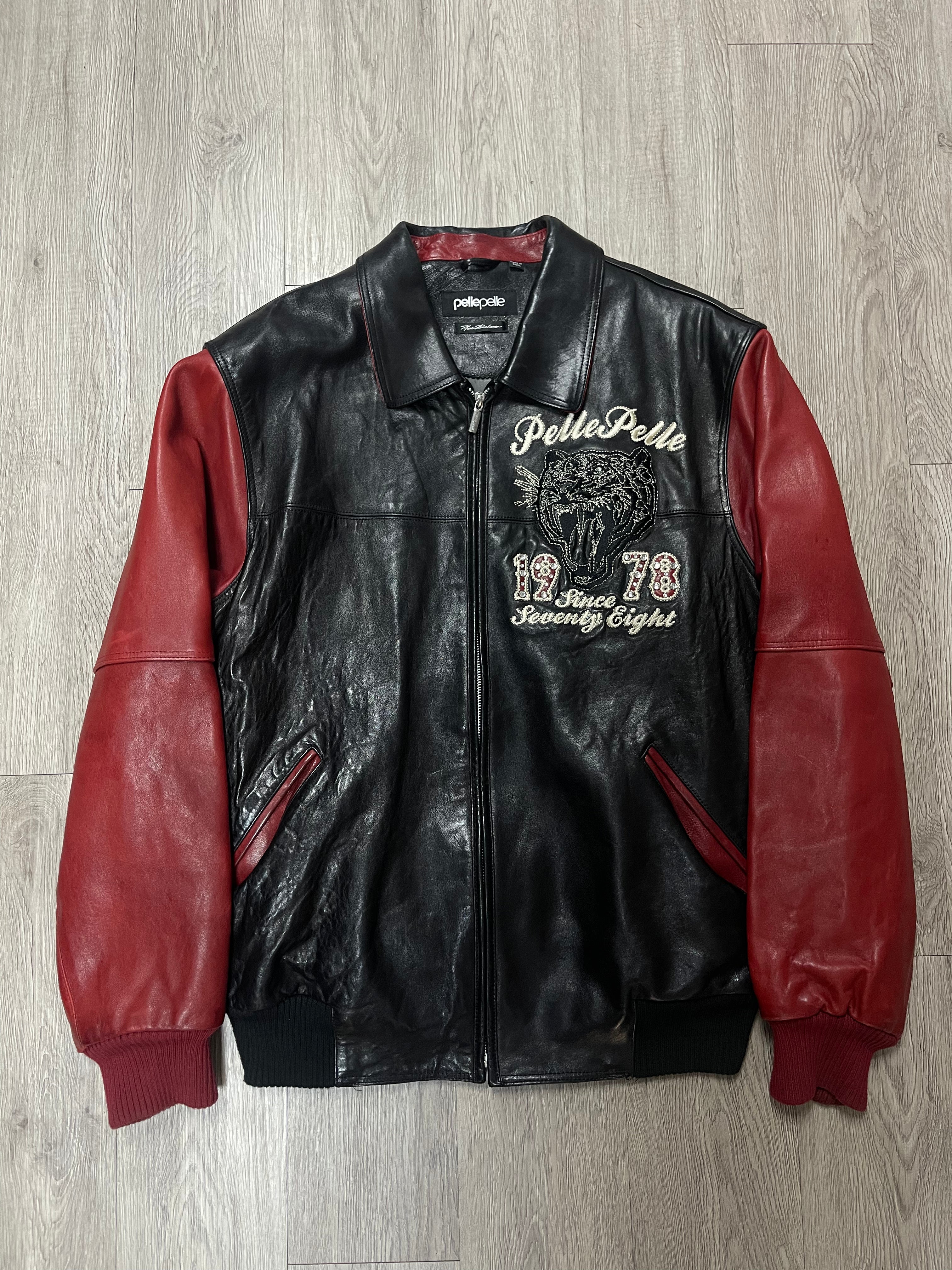 Pelle Pelle Black Red Power & Speed Varsity Jacket
